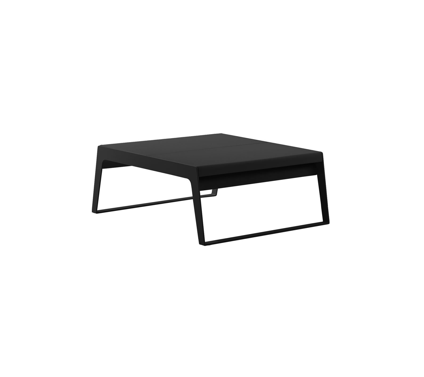 Moderne sort bord med minimalistisk design, der har en plan overflade og slanke ben, velegnet til forskellige indretninger.