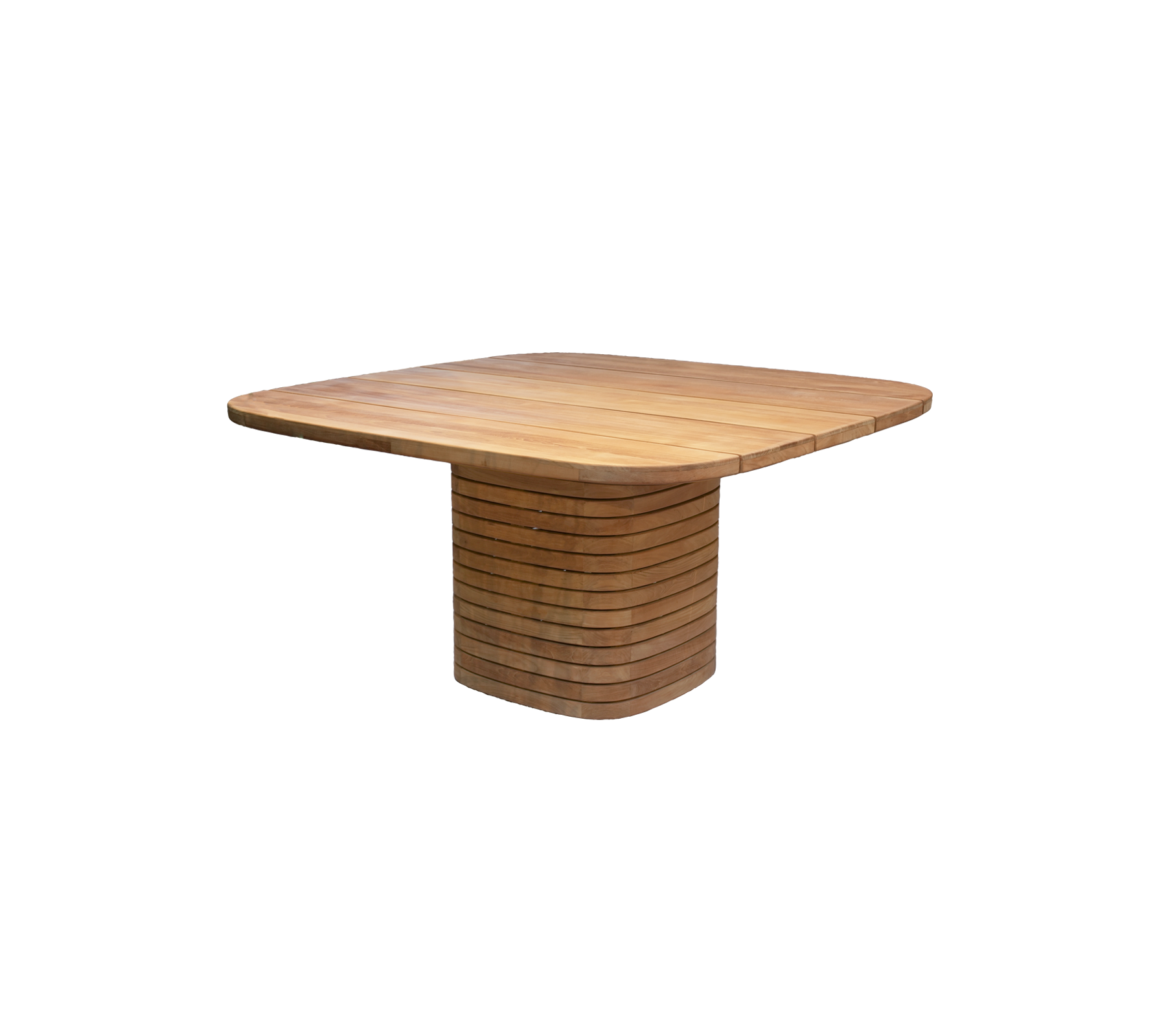 Firkantet teak spisebord med et unikt base design.