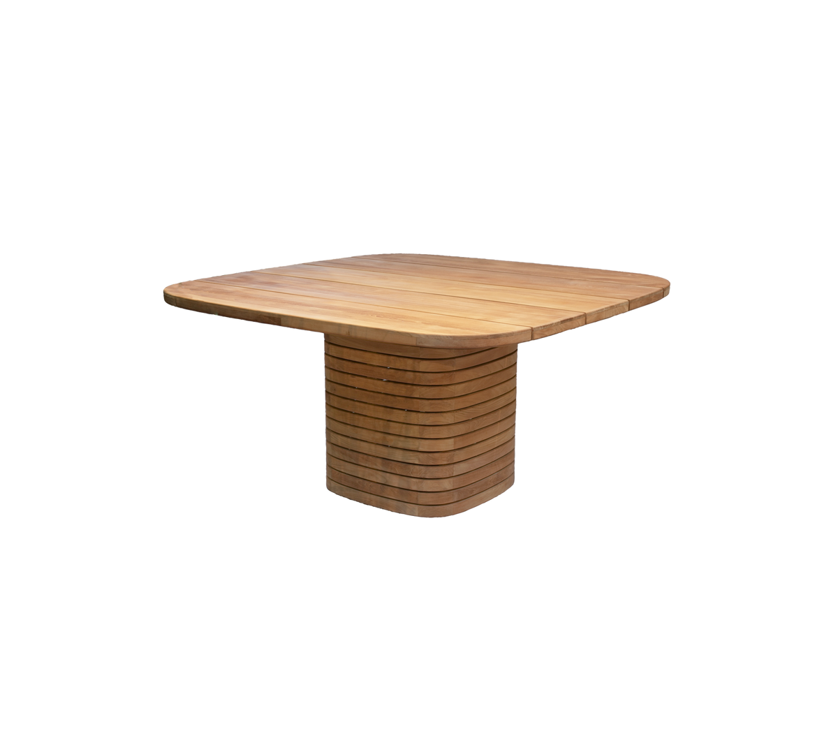 Firkantet teak spisebord med et unikt base design.