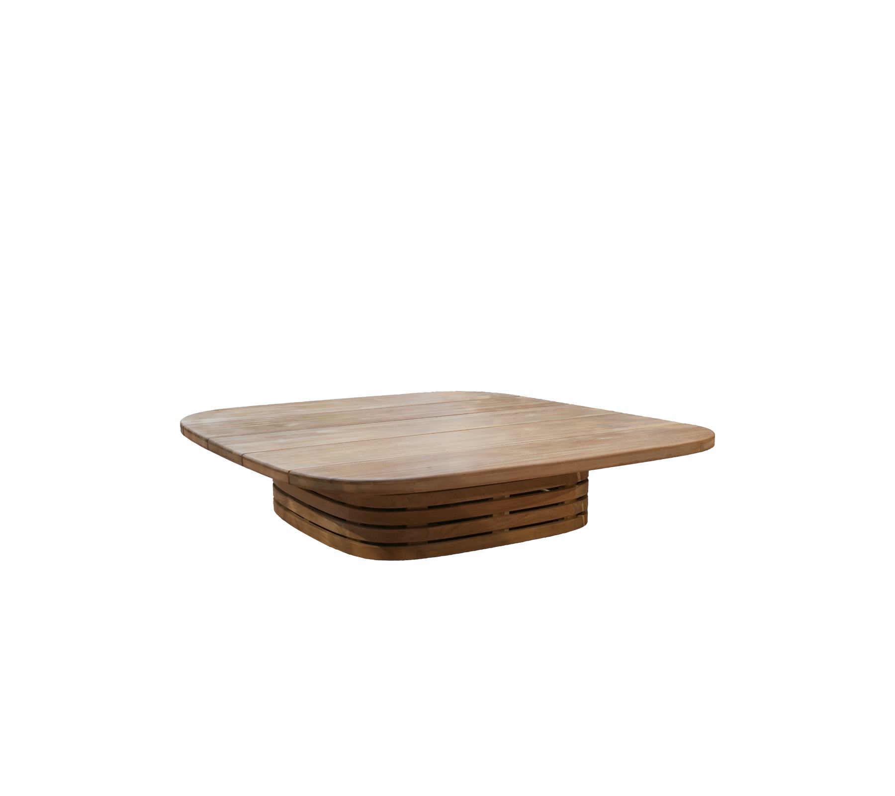 Moderne teaktræsbord med et unikt design.