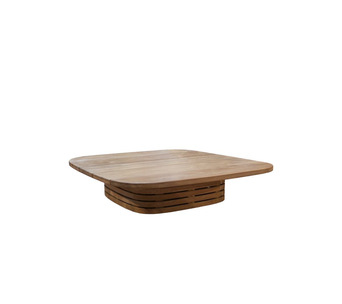 Moderne teaktræsbord med et unikt design.