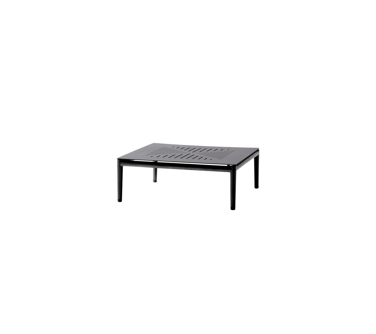 Firkantet sort bord med en ribbet top og solide ben, velegnet til forskellige indstillinger og formål.