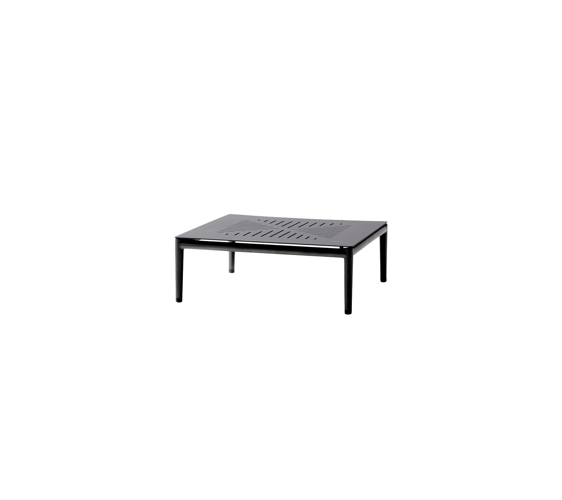 Firkantet sort bord med en ribbet top og solide ben, velegnet til forskellige indstillinger og formål.