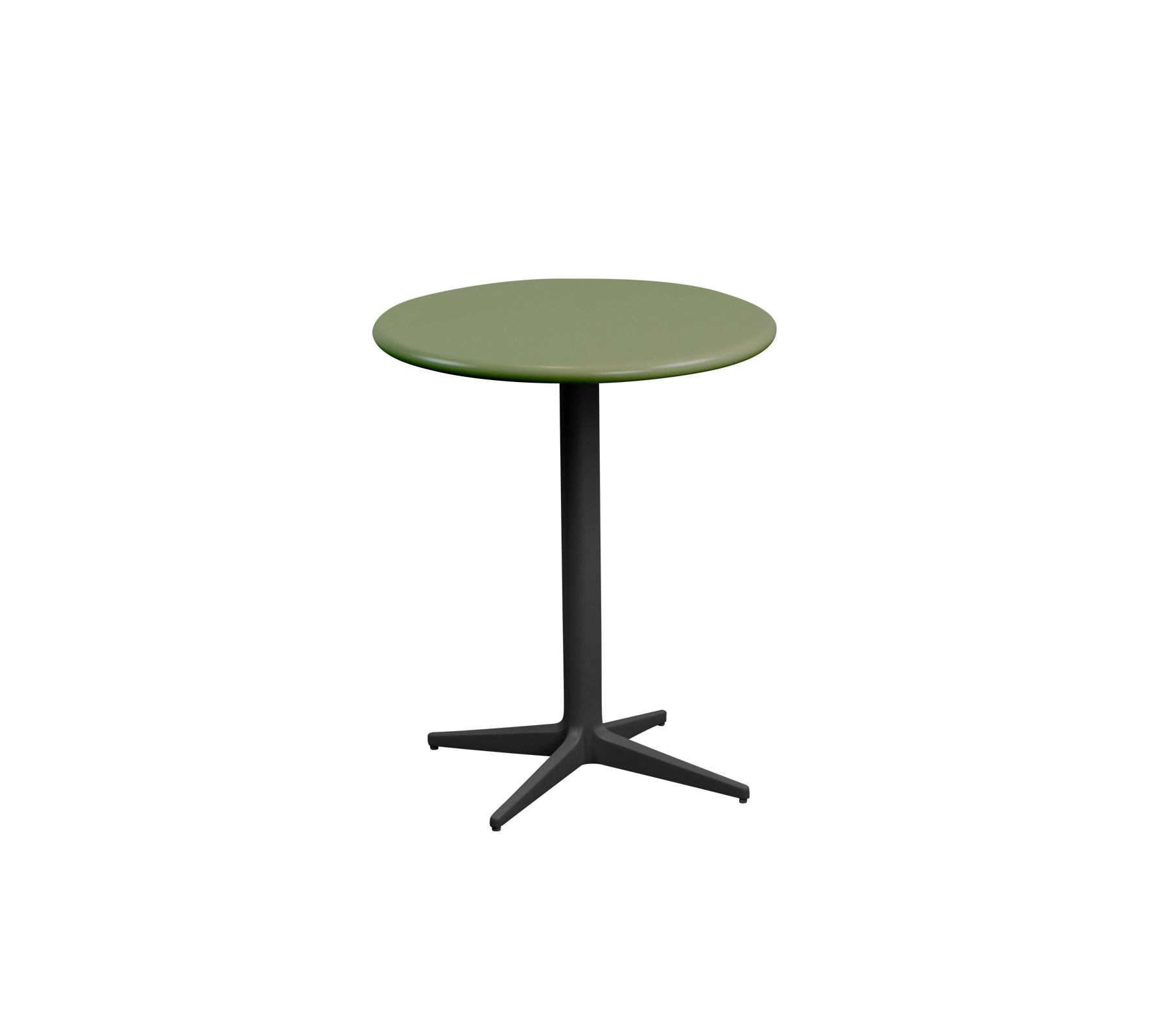 Rund grøn bord med et slankt design og en solid sort base, velegnet til forskellige indstillinger og alsidig brug.