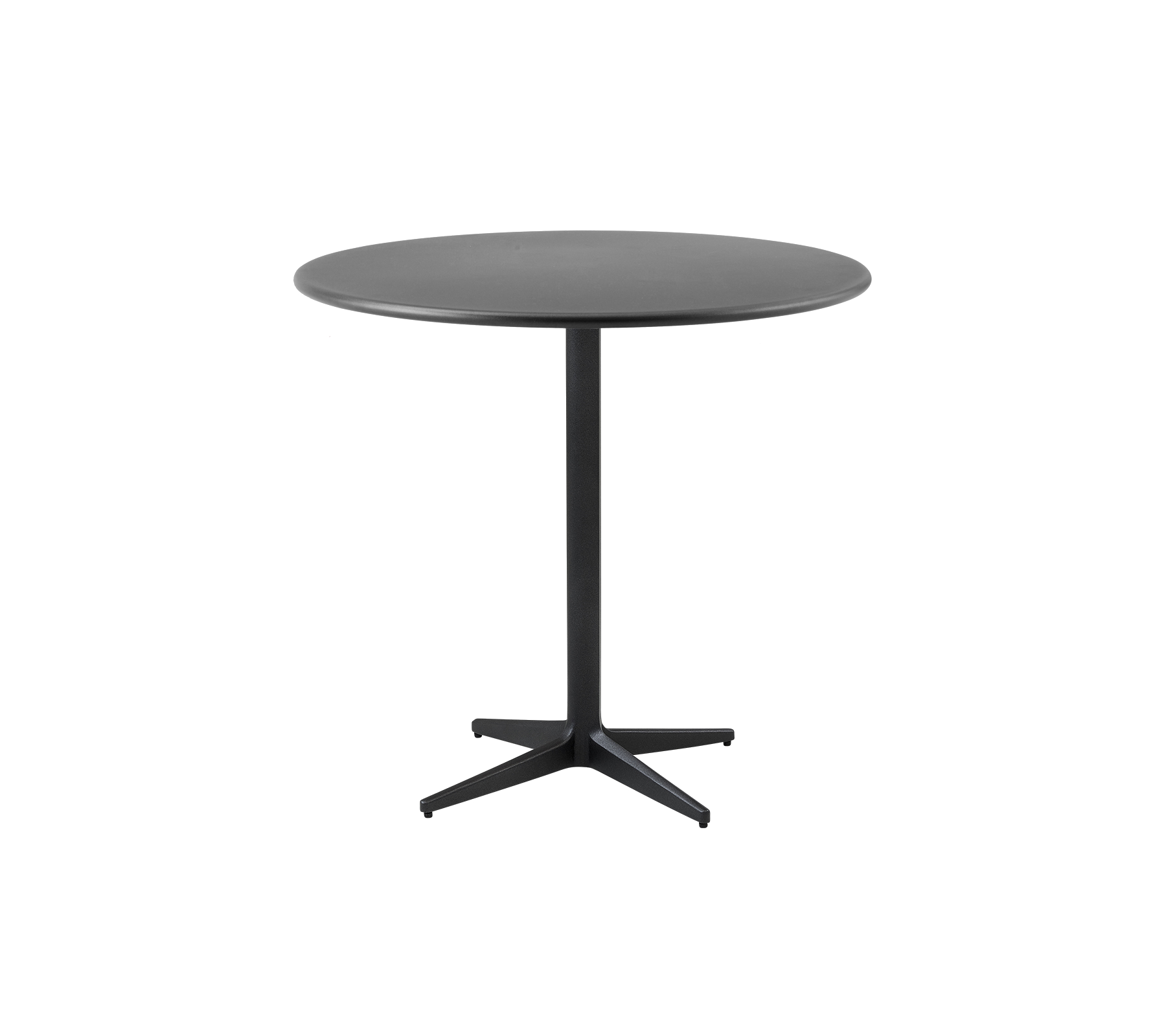 Rundt bord med en slank sort finish og et minimalistisk design, der har en robust centralbase for stabilitet.