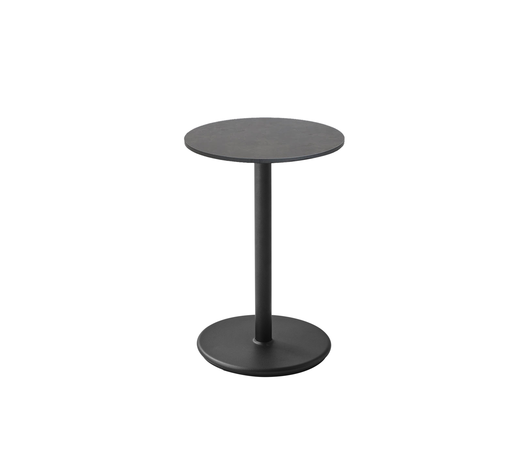 Et elegant sort sidebord med en rund top og en robust base, perfekt til alsidig styling i forskellige rum.
