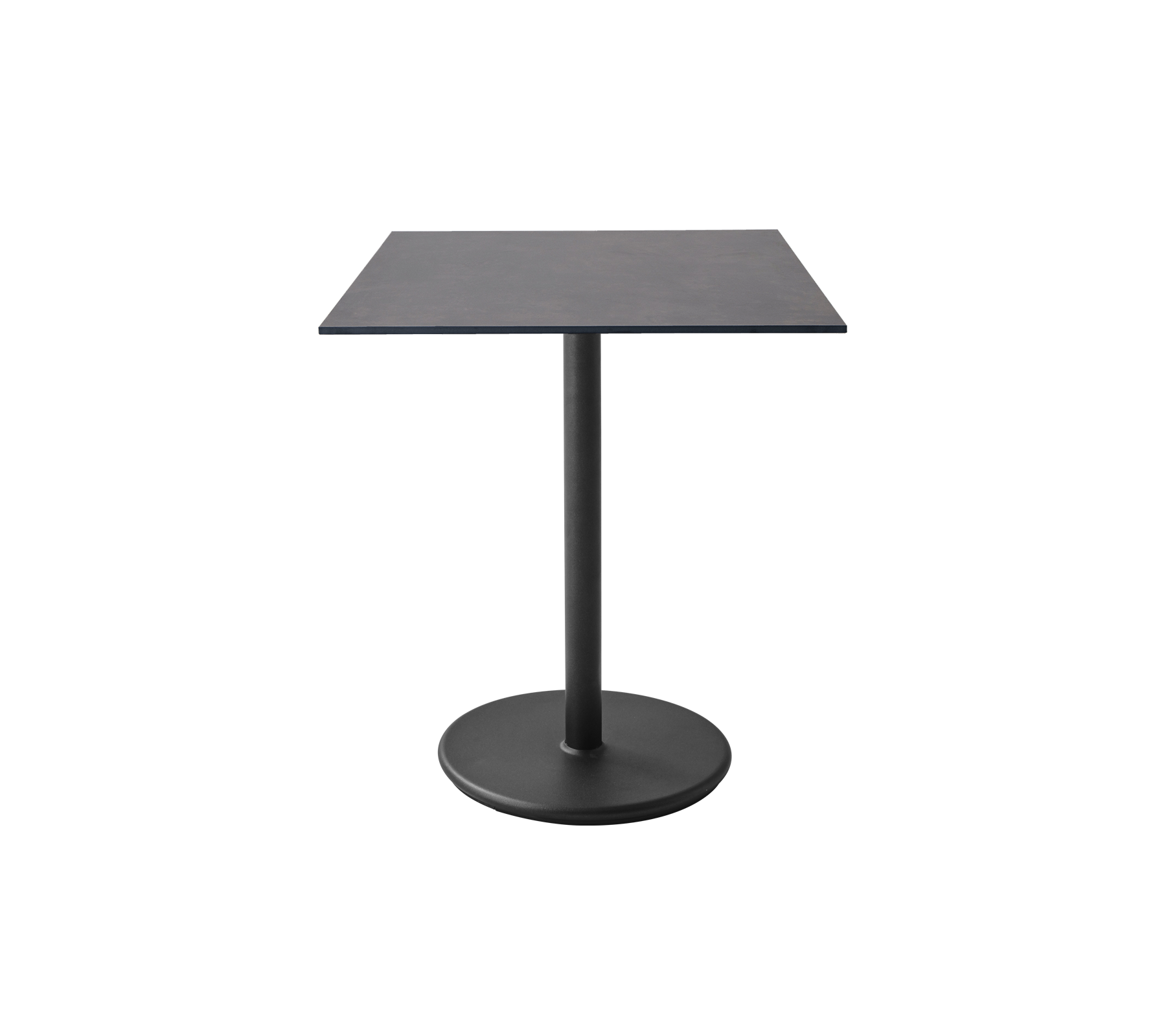Firkantholdtabel med en glat overflade og en robust rund base, designet til moderne rum og alsidig brug.