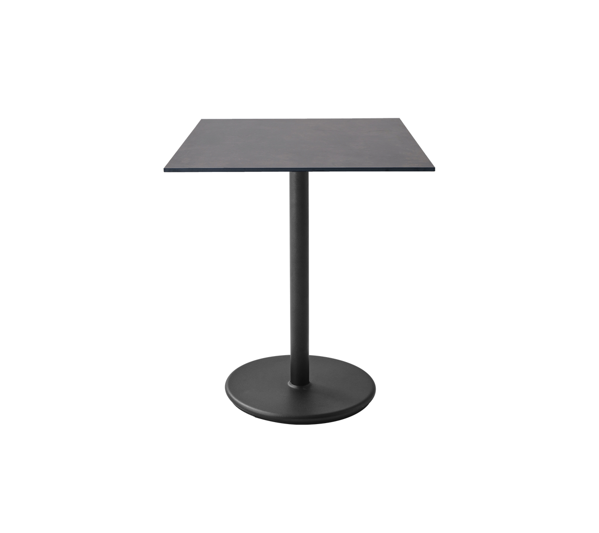 Firkantholdtabel med en glat overflade og en robust rund base, designet til moderne rum og alsidig brug.