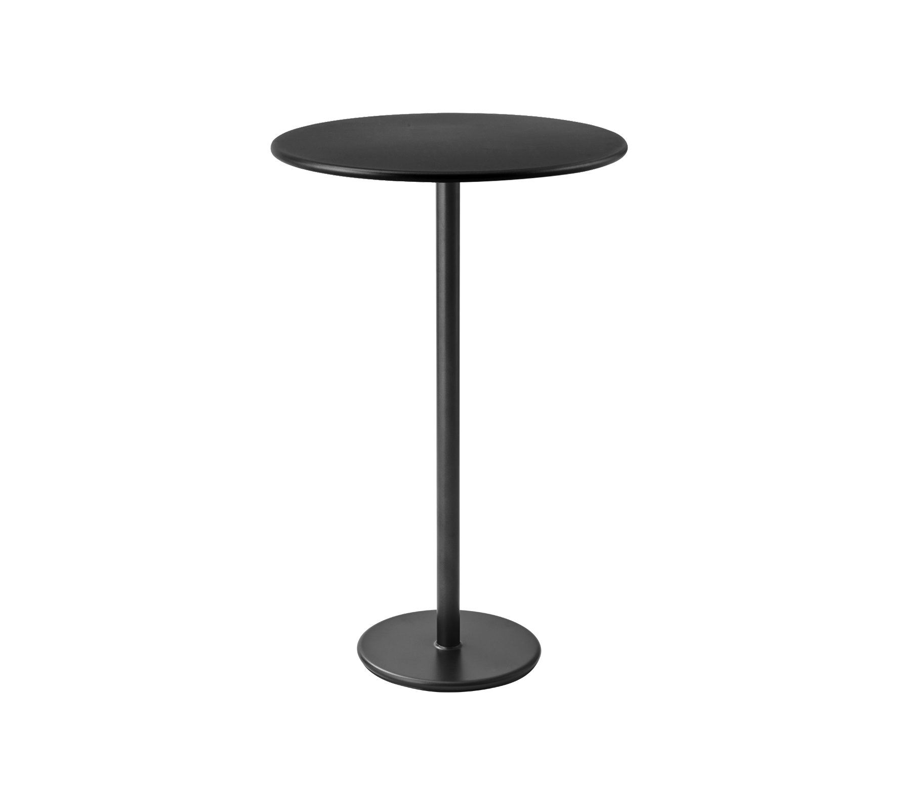 Elegant sort barbord med rund top og en solid cirkulær base, perfekt til stilfulde indretninger.