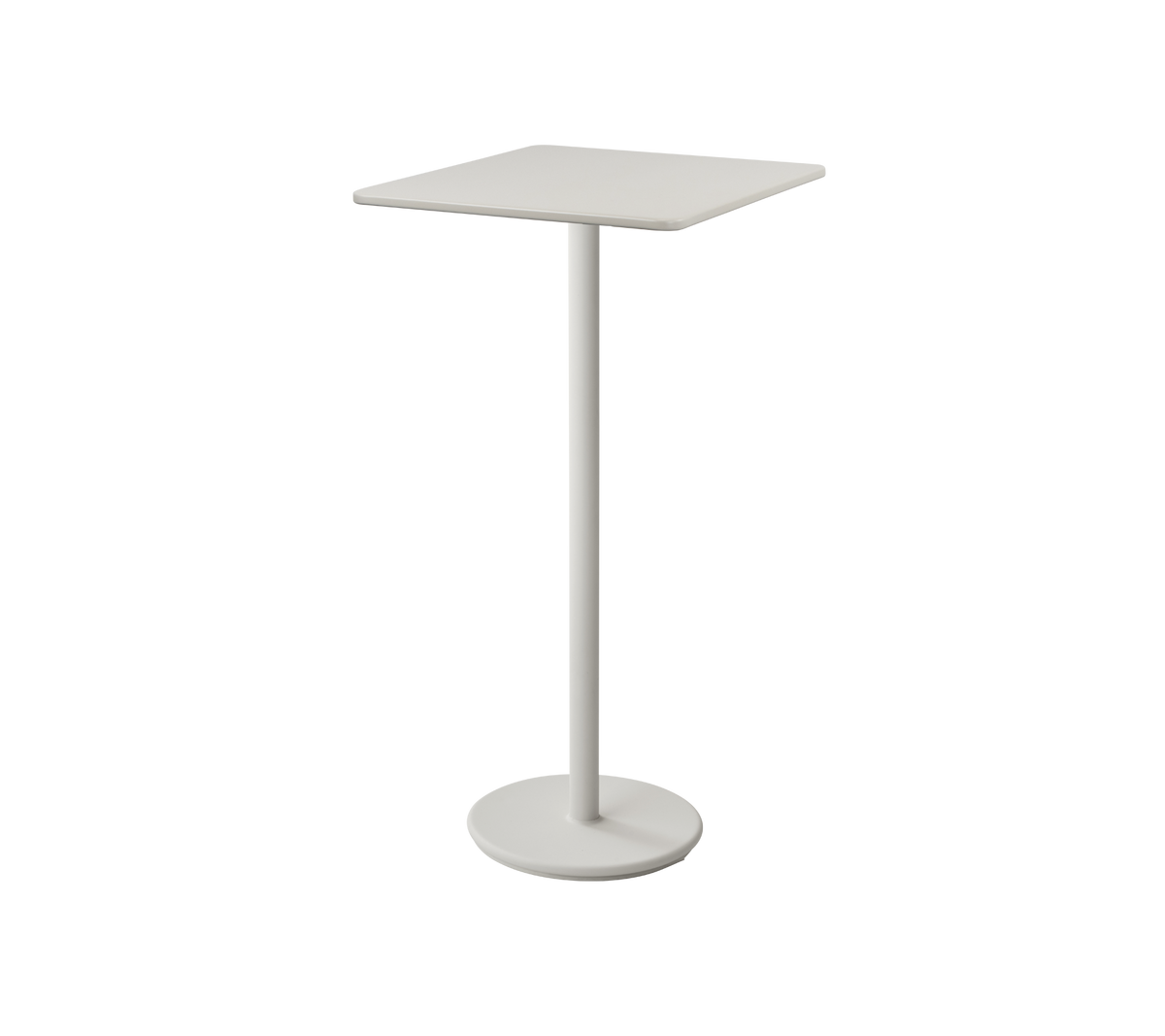 Minimalistisk hvid sidebord med en kvadratisk top og slank pedestalbase, ideel til små rum eller afslappede siddeområder.