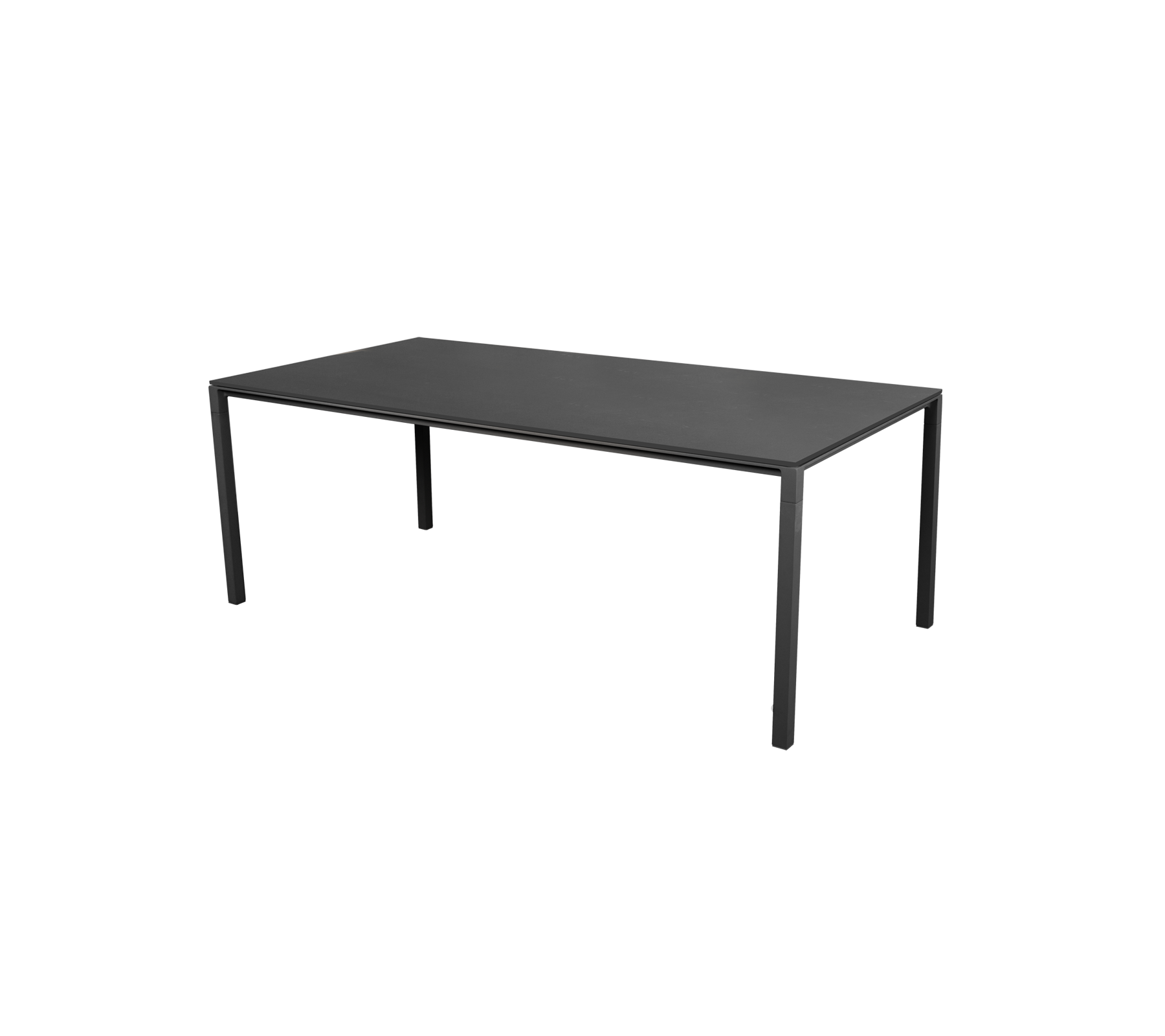 Et strømlinet sort bord med minimalistisk design, der har fire lige ben. Egnede til forskellige indstillinger og formål.