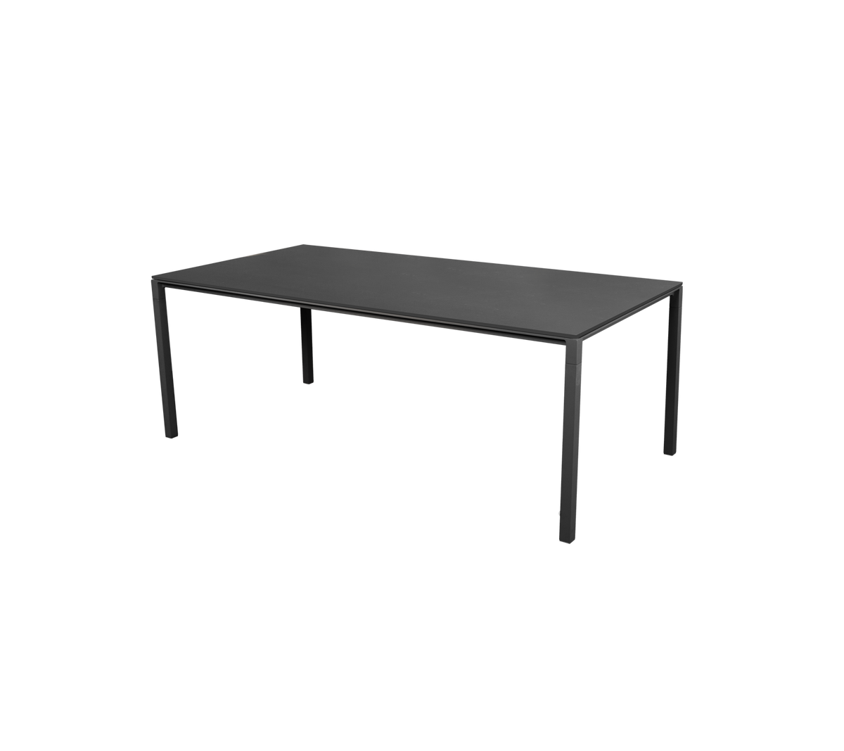 Et strømlinet sort bord med minimalistisk design, der har fire lige ben. Egnede til forskellige indstillinger og formål.