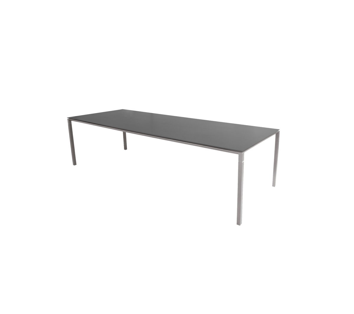 Et slankt, moderne bord med en flad overflade og robuste ben, designet til alsidig brug i forskellige omgivelser.