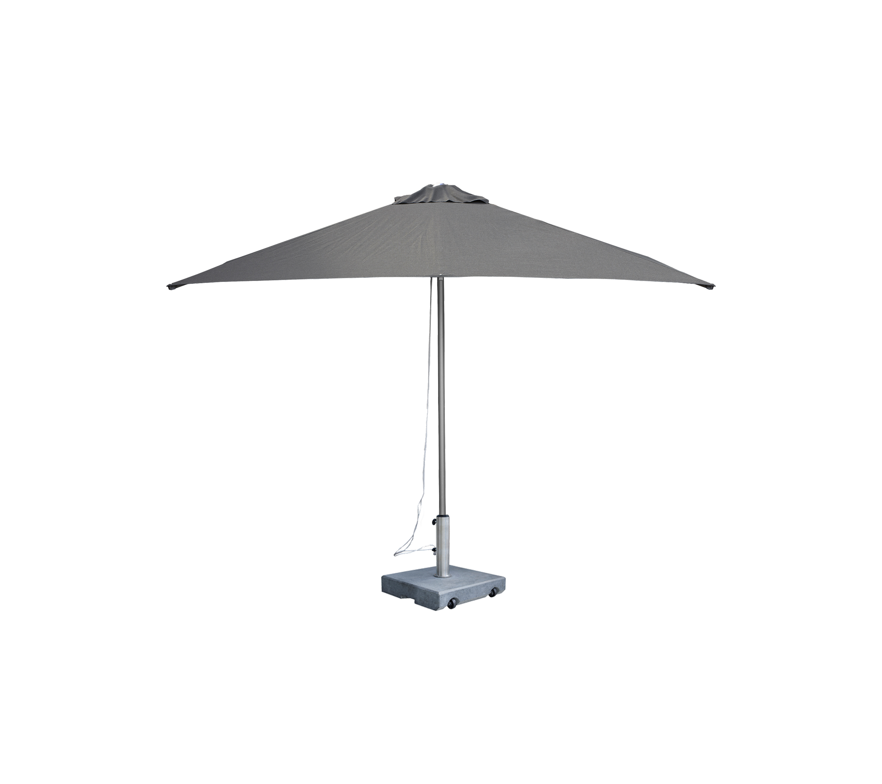 Moderne grå paraply med et elegant design og solid base.