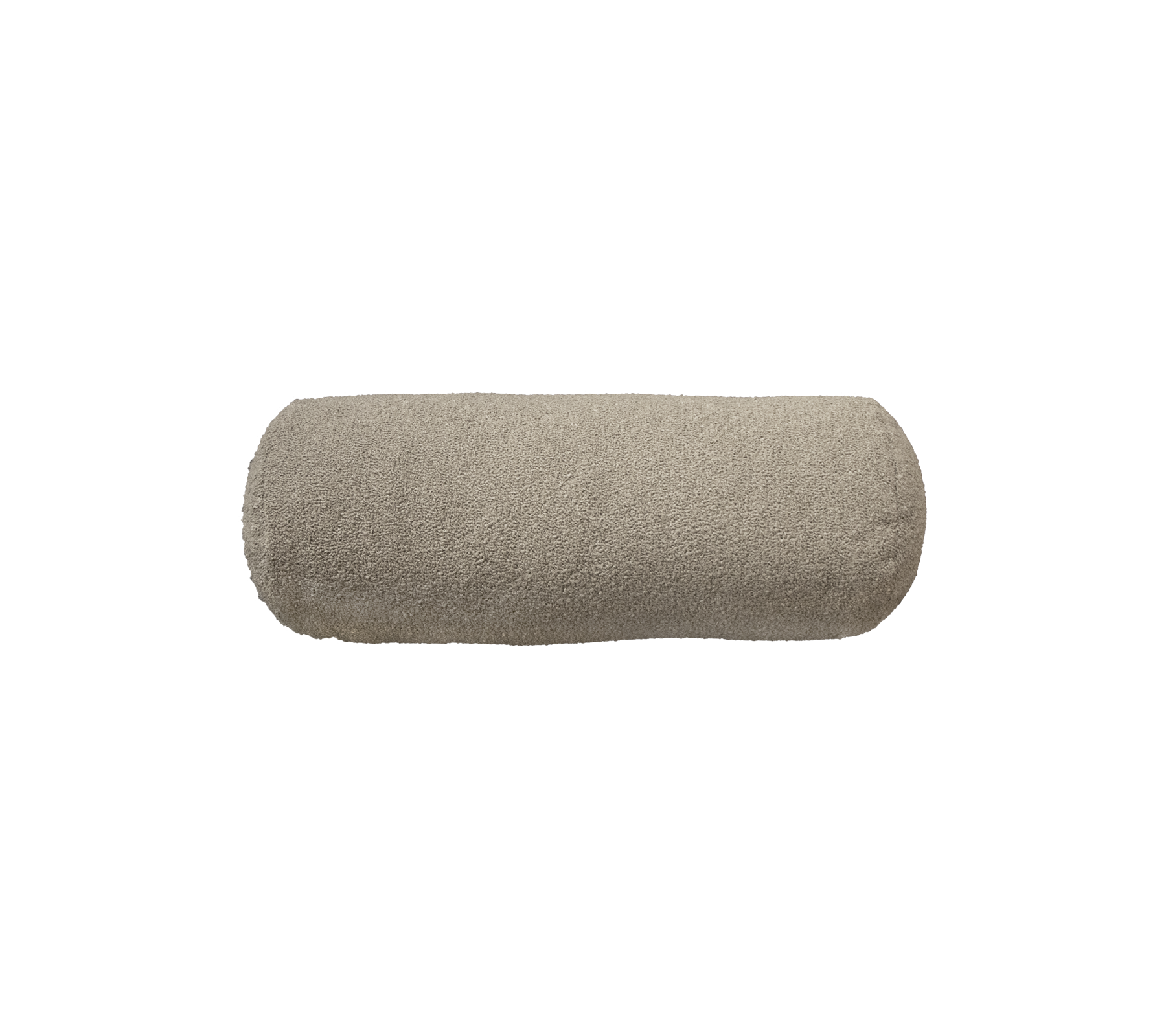 Lys beige cylindrisk pude med en blød tekstur, designet til komfort og stil i forskellige omgivelser.