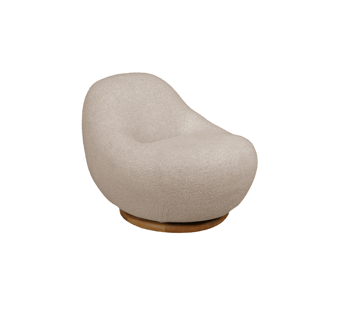 Moderne sandfarvet stol med et rundet design.