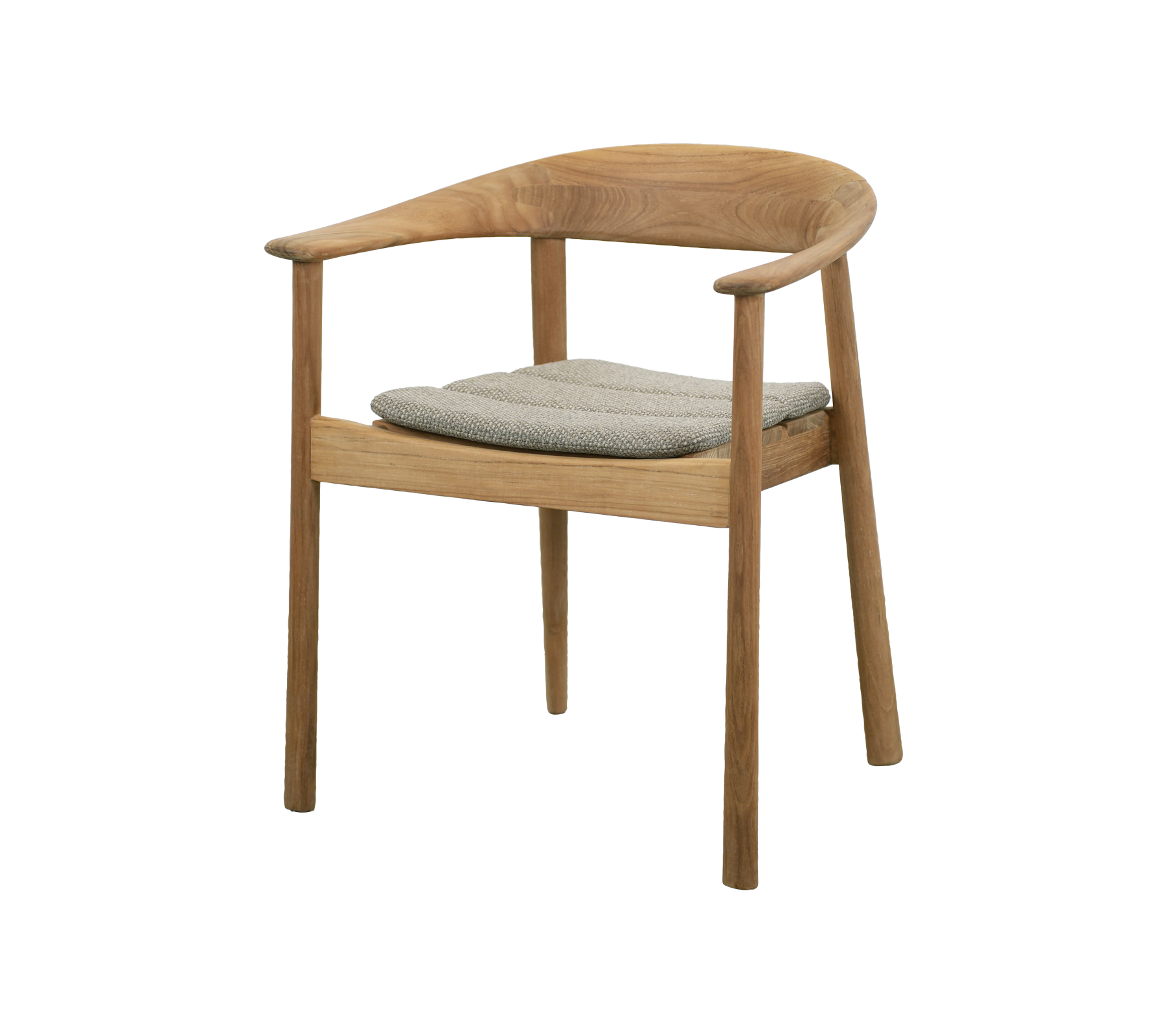 Teak stol med grå pude i et moderne design.