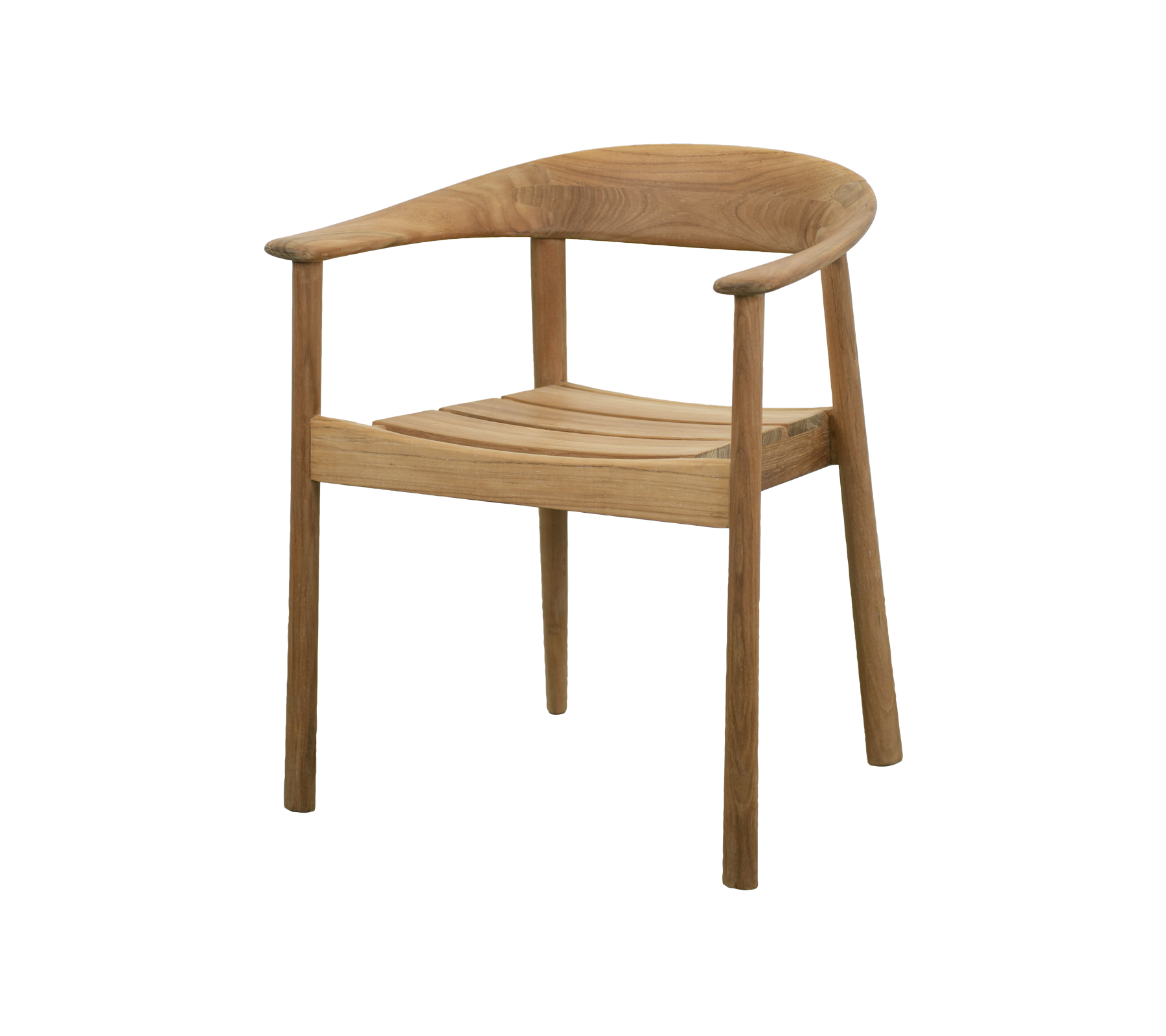 Moderne teaktræstol med minimalistisk design.