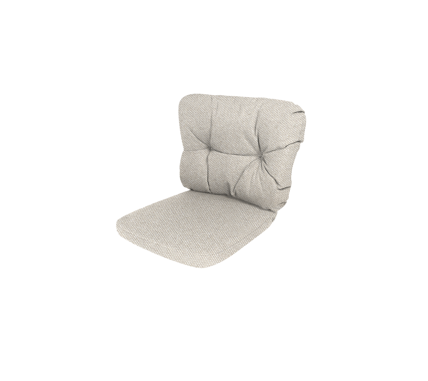Polstret stolepude med et tekstureret, lysfarvet stof og knapbetrukket design for komfort og støtte.