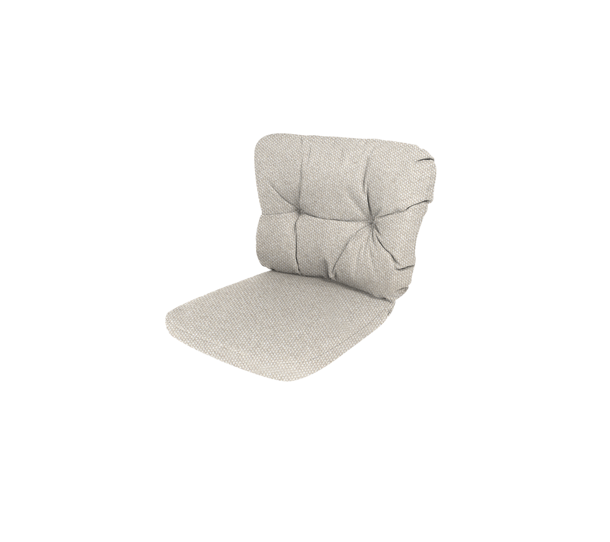Polstret stolepude med et tekstureret, lysfarvet stof og knapbetrukket design for komfort og støtte.
