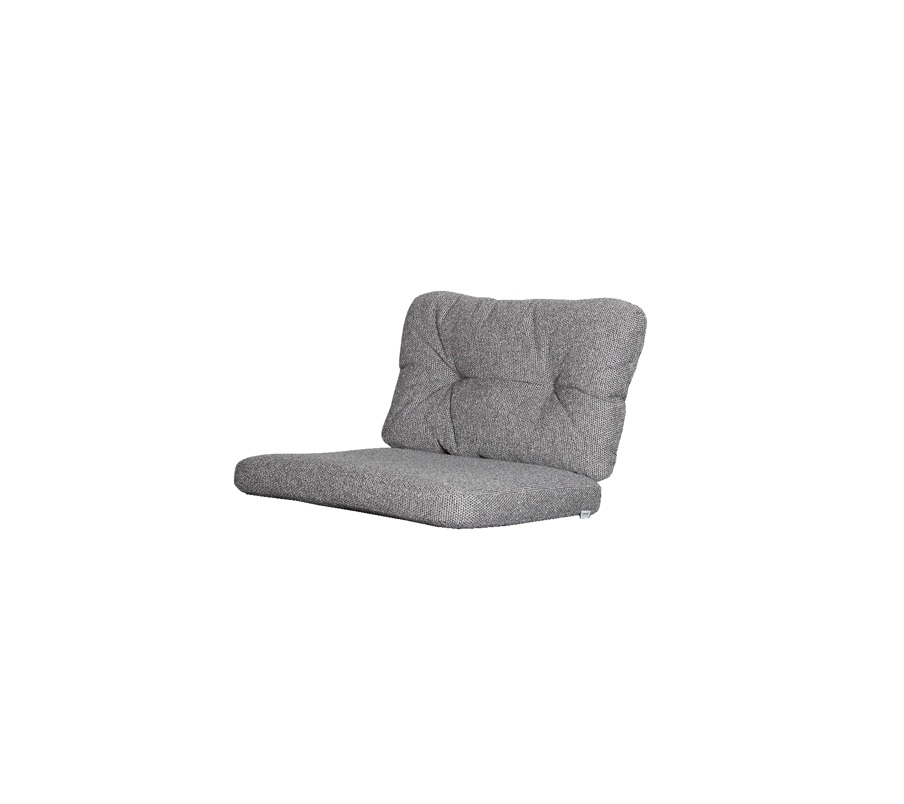 Grå polstret loungestol med tuftet ryg og et lavprofileret design, ideel til afslappet siddeplads og afslappet hygge.