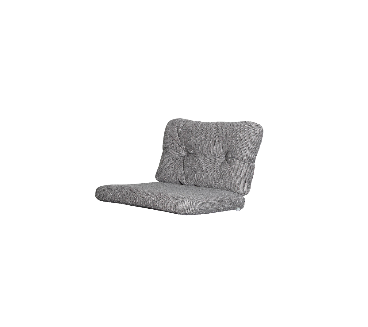 Grå polstret loungestol med tuftet ryg og et lavprofileret design, ideel til afslappet siddeplads og afslappet hygge.