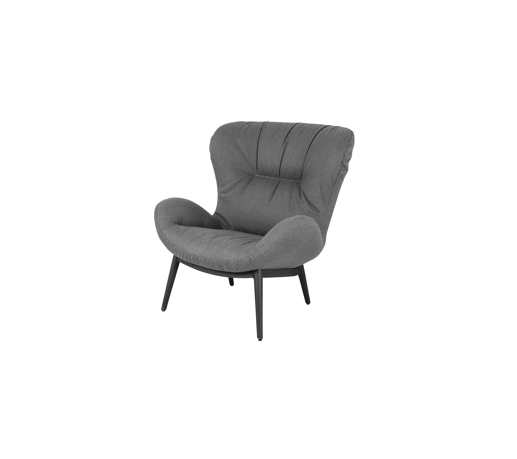 Hyggelig grå accentstol med et blødt, kurvet design og fire slanke ben, der tilføjer et moderne præg til ethvert rum.