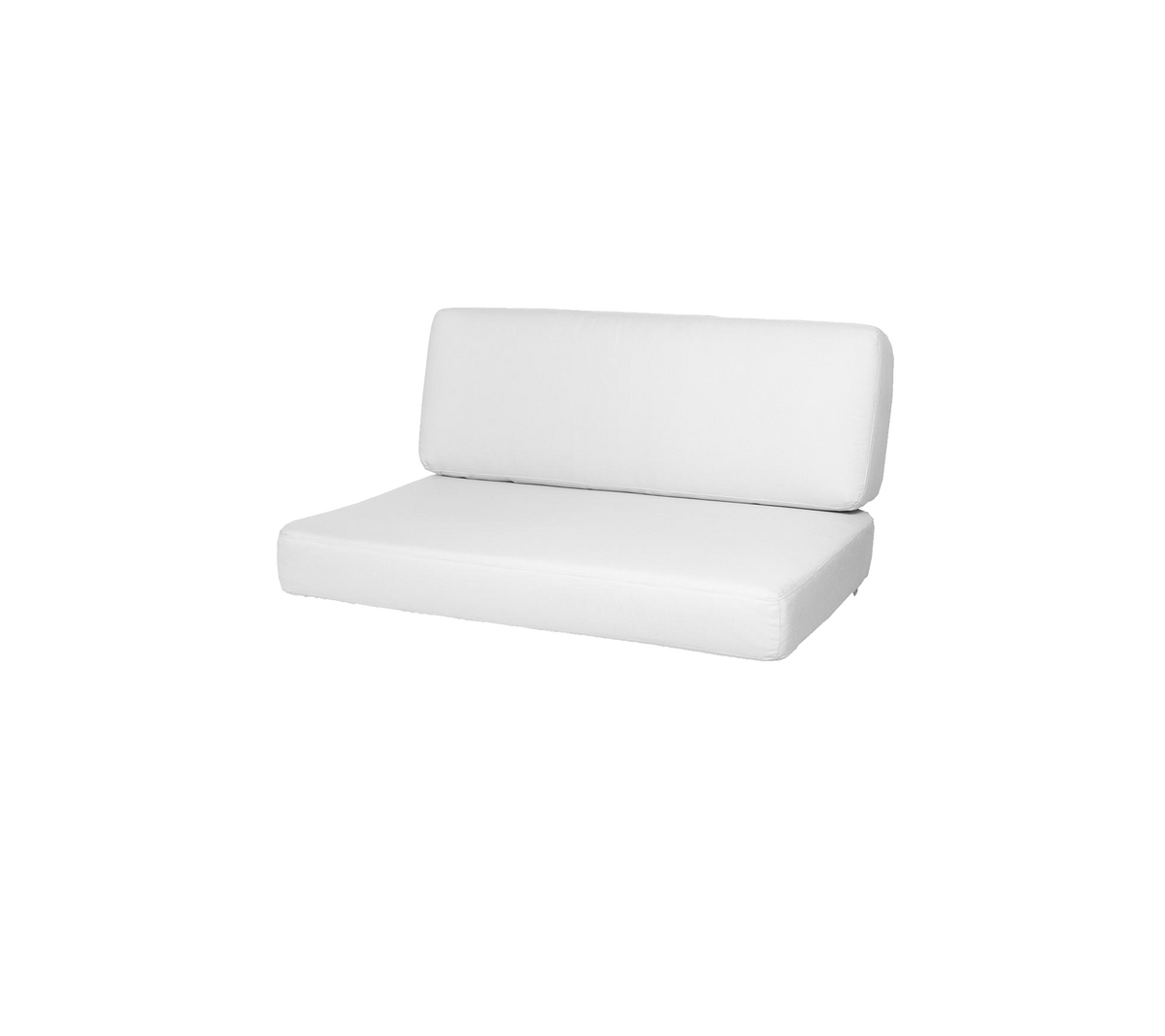 Hvid to-delt sofa med et enkelt, moderne design, der har en lav rygstøtte og et komfortabelt sæde. Ideel til minimalistisk æstetik.