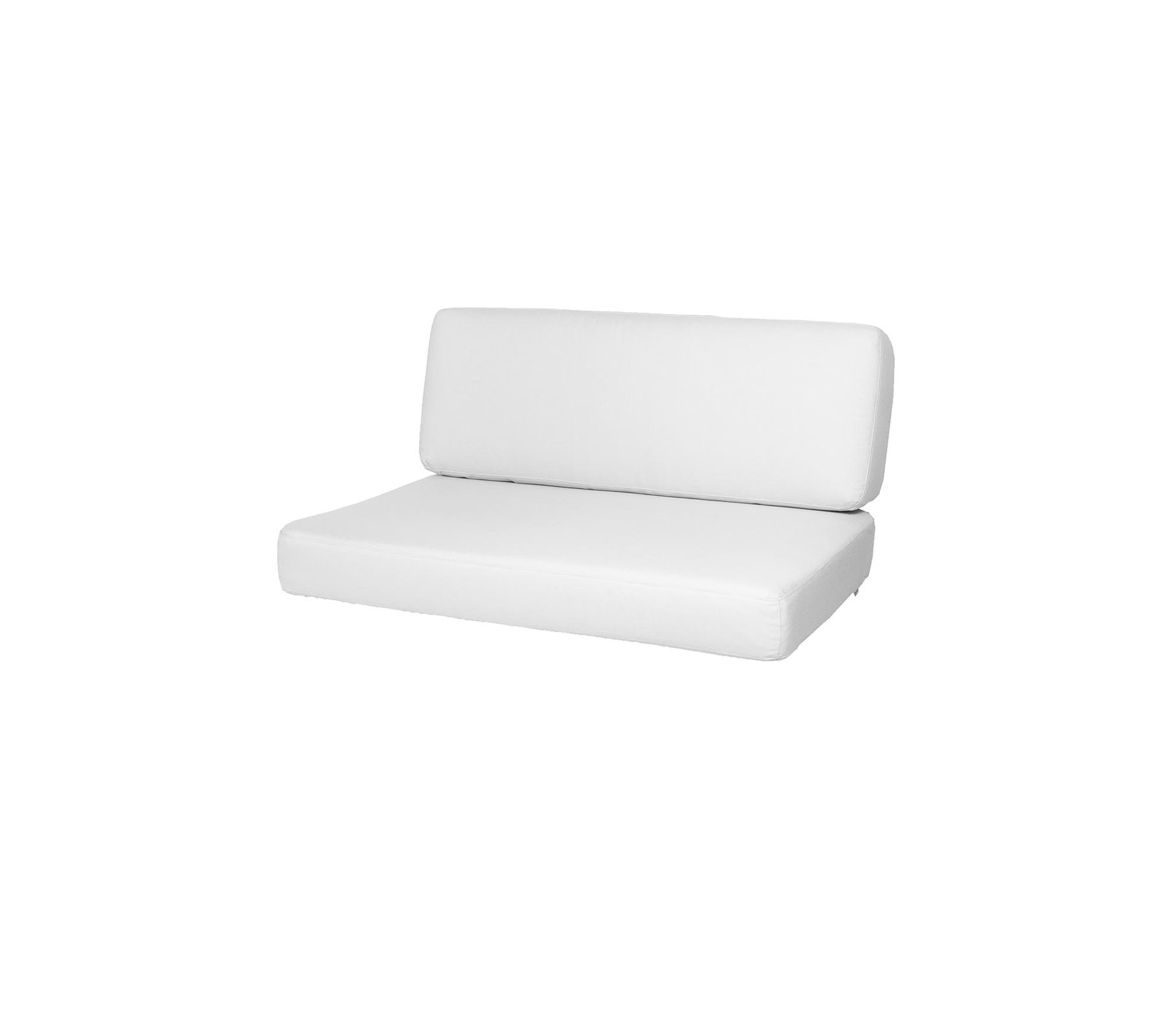 Hvid to-delt sofa med et enkelt, moderne design, der har en lav rygstøtte og et komfortabelt sæde. Ideel til minimalistisk æstetik.