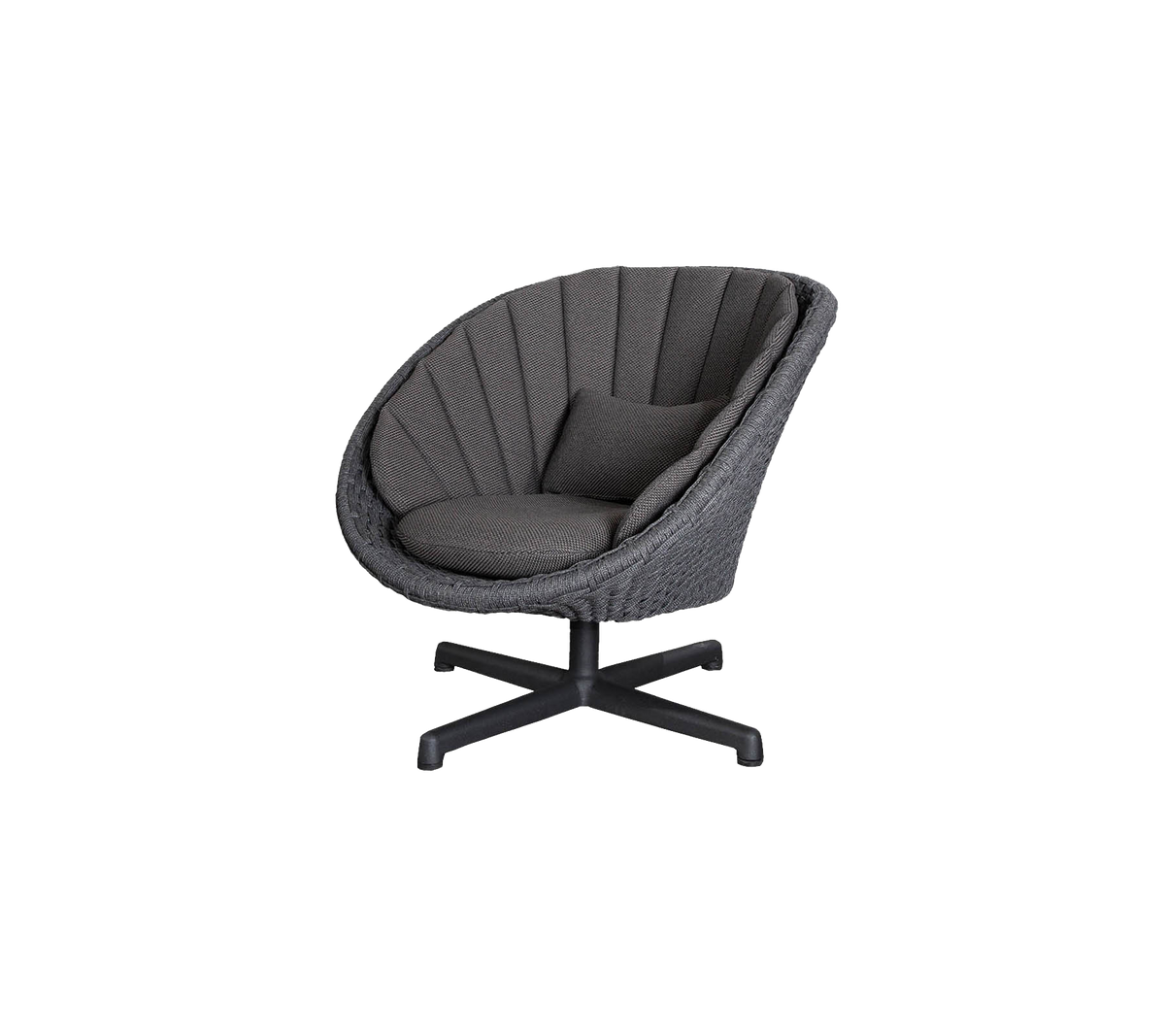 Stylisk moderne stol med rundet design, der har tekstureret stof og en blød pude for komfort og støtte.