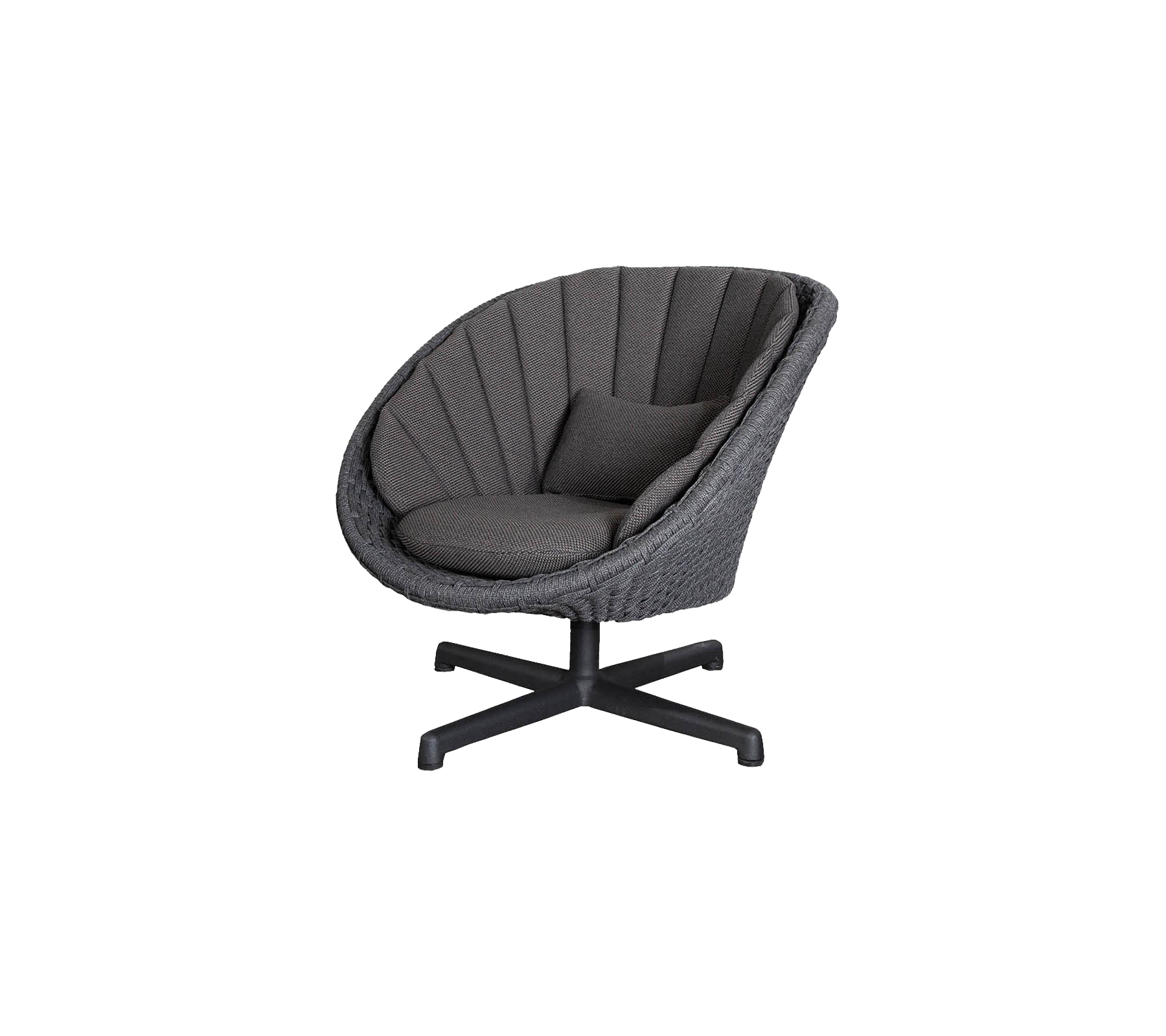 Stylisk moderne stol med rundet design, der har tekstureret stof og en blød pude for komfort og støtte.