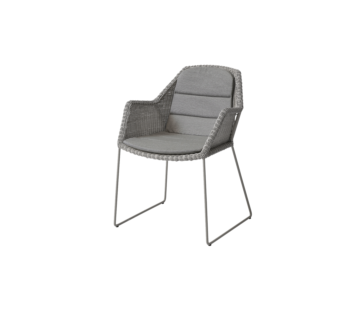 Stilfuld stol med et vævet design, blødt polstring og slanke metalben, perfekt til moderne indretning.