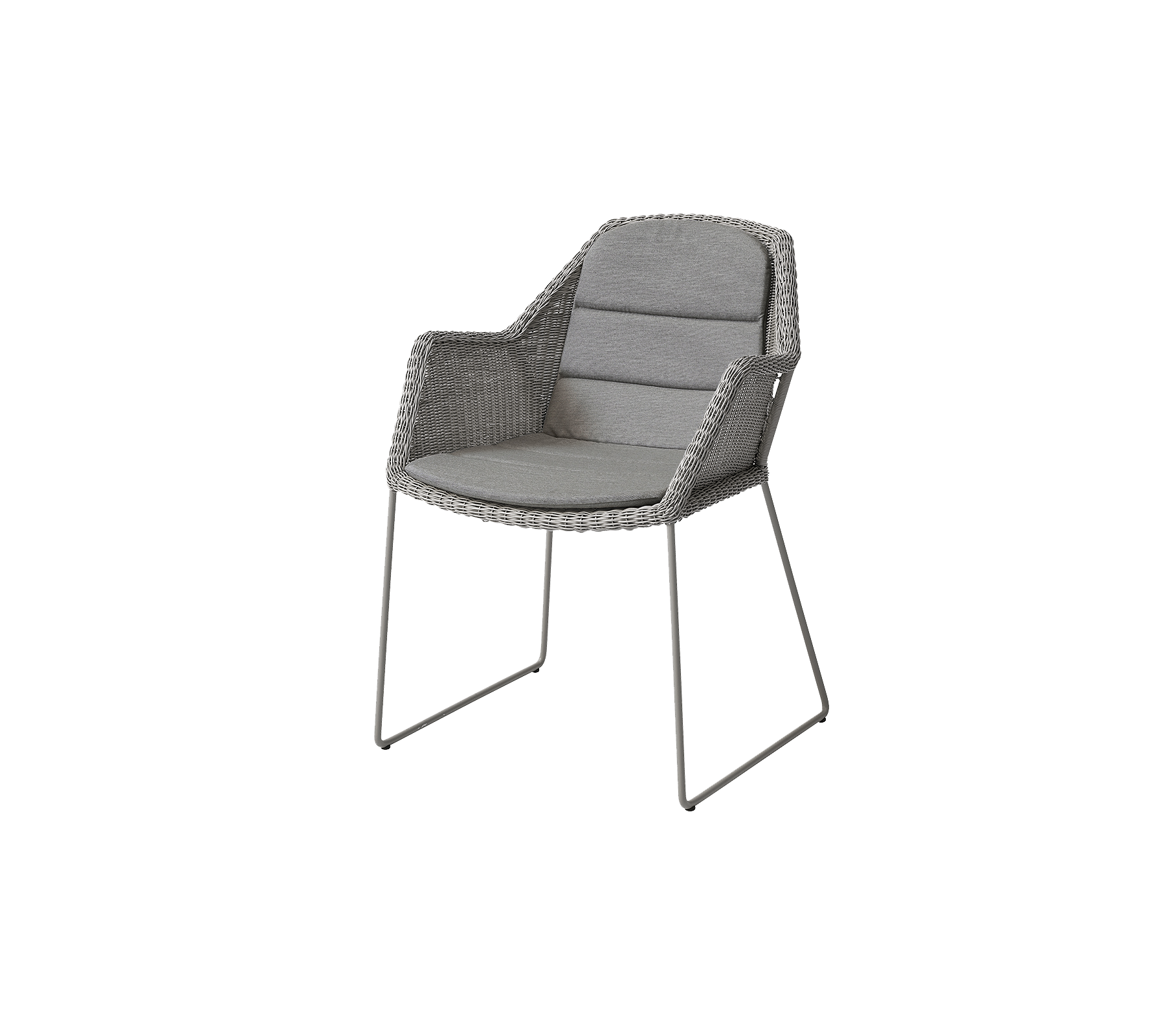 Stilfuld stol med et vævet design, blødt polstring og slanke metalben, perfekt til moderne indretning.