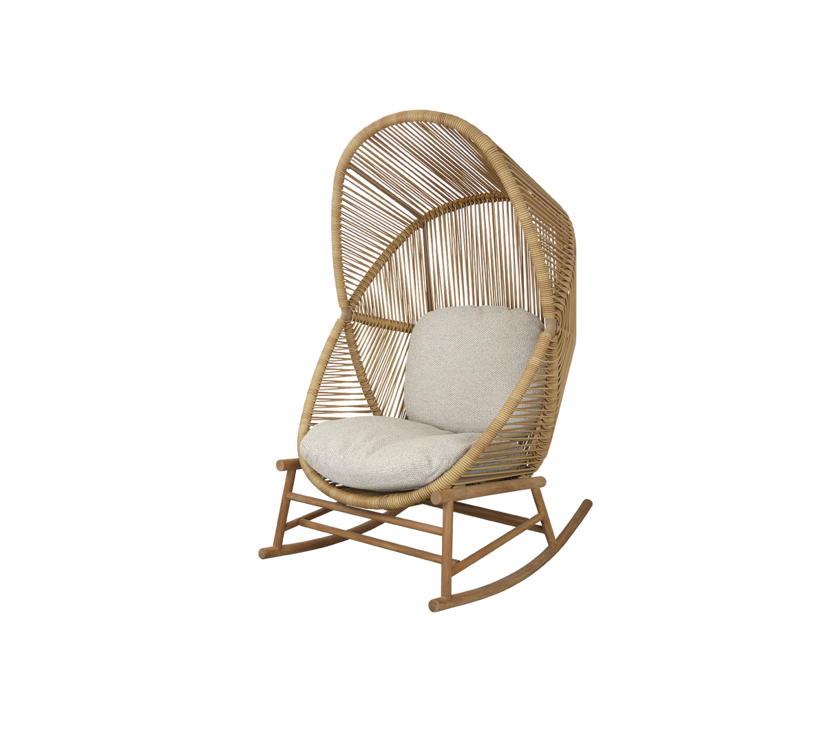 En stilfuld gynge stol med et vævet design og en blød pude, perfekt til hyggelig afslapning.