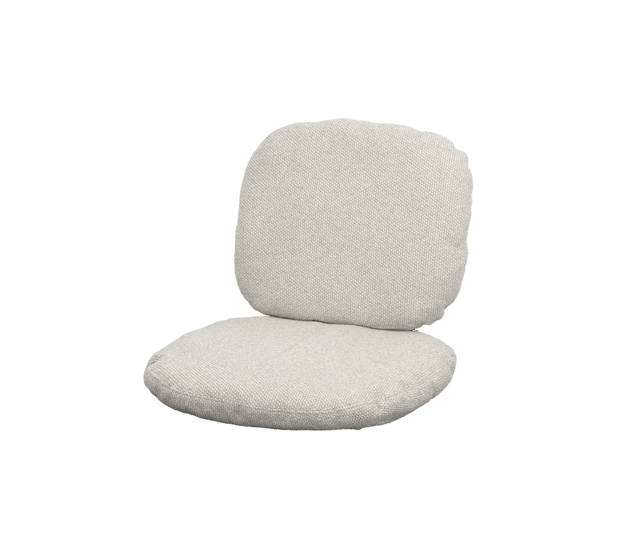 En blød, beige pude sæde med en rund rygstøtte, designet til komfort og afslappet siddende. Ideel til at slappe af eller slappe af.
