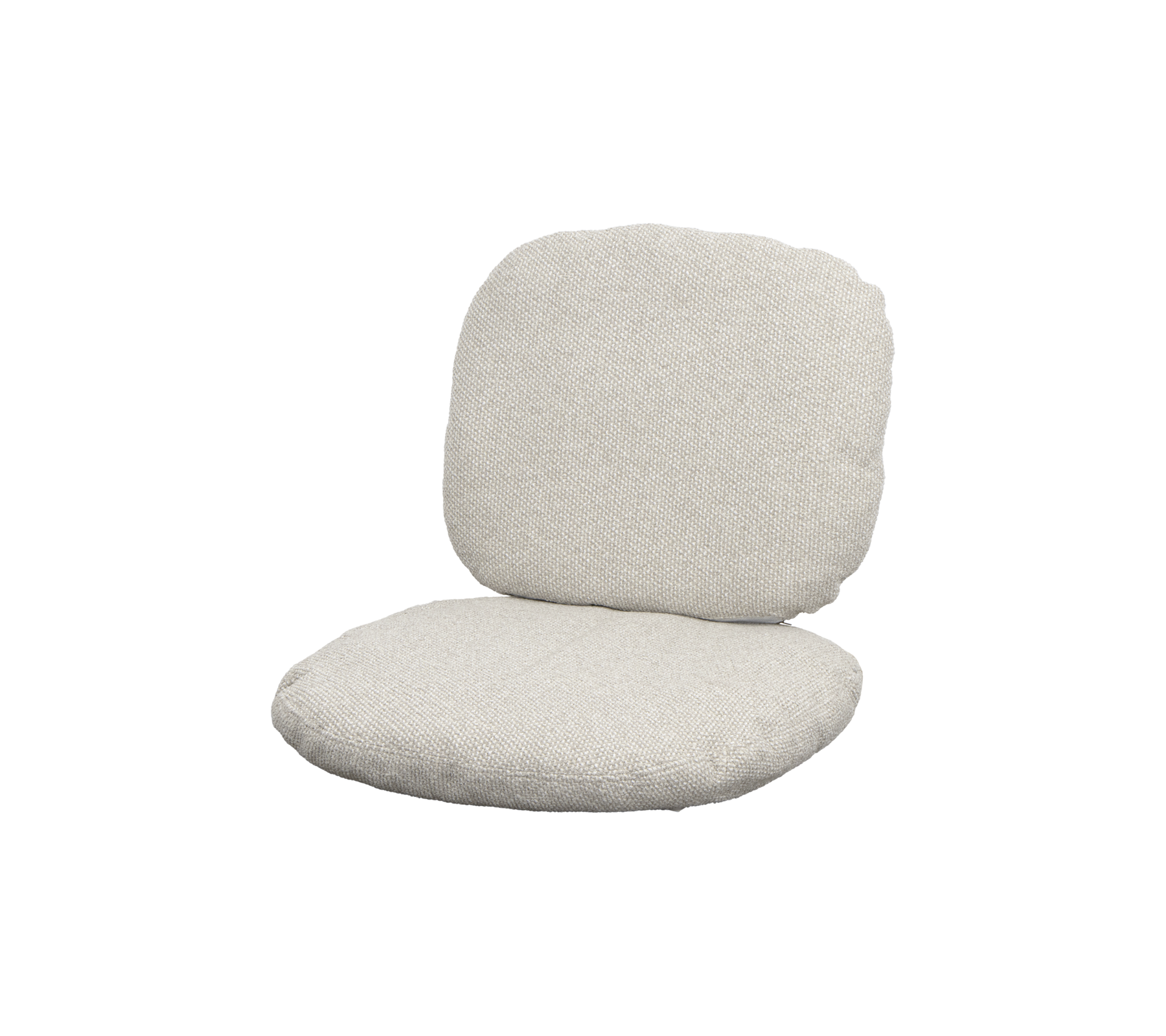 En blød, beige pude sæde med en rund rygstøtte, designet til komfort og afslappet siddende. Ideel til at slappe af eller slappe af.