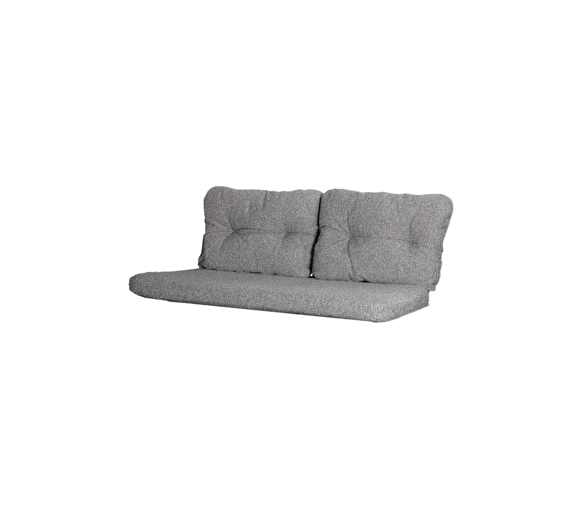 Grå sofa med en tufted design, der har en minimalistisk stil og rene linjer, ideel til moderne stuer.