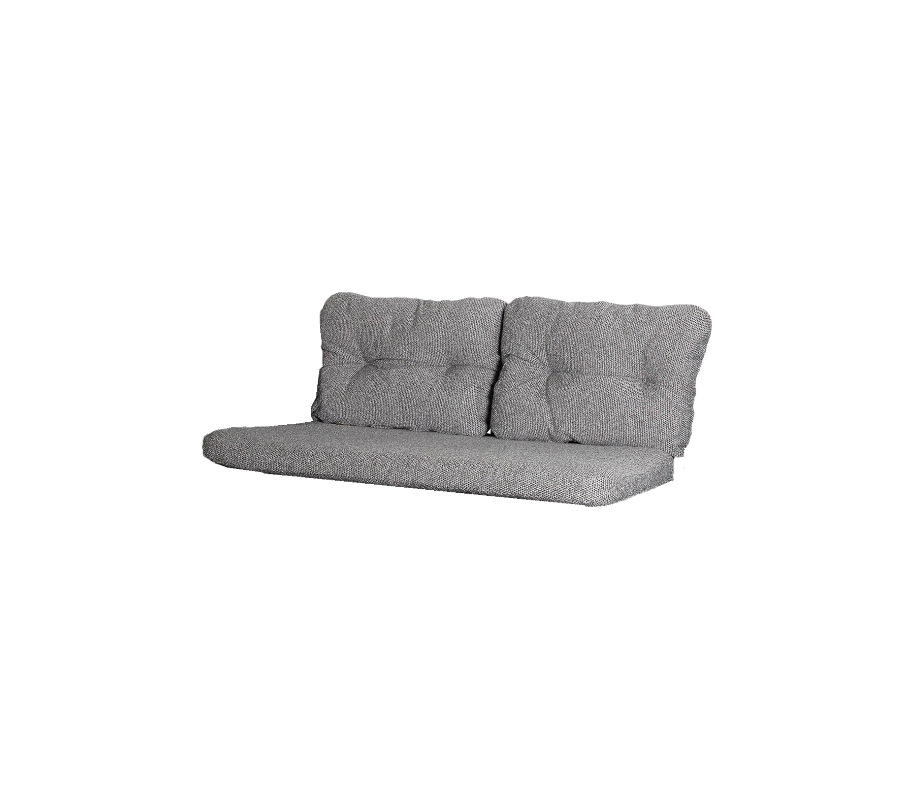 Grå sofa med en tufted design, der har en minimalistisk stil og rene linjer, ideel til moderne stuer.