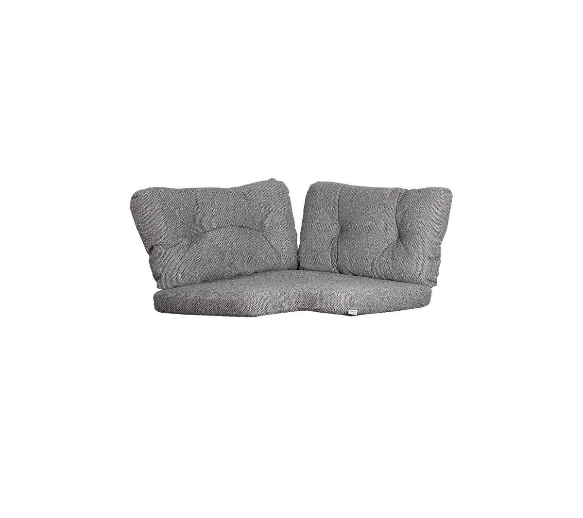 Grå to-personers lounge med bløde puder, der har et moderne design og en buet form for komfort og stil.