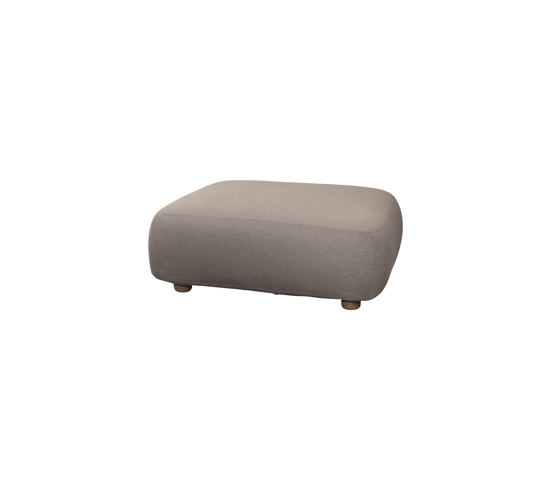 Blød, rektangulær skammel i en neutral tone med afrundede kanter og træben, perfekt til ekstra siddepladser eller som fodskammel.
