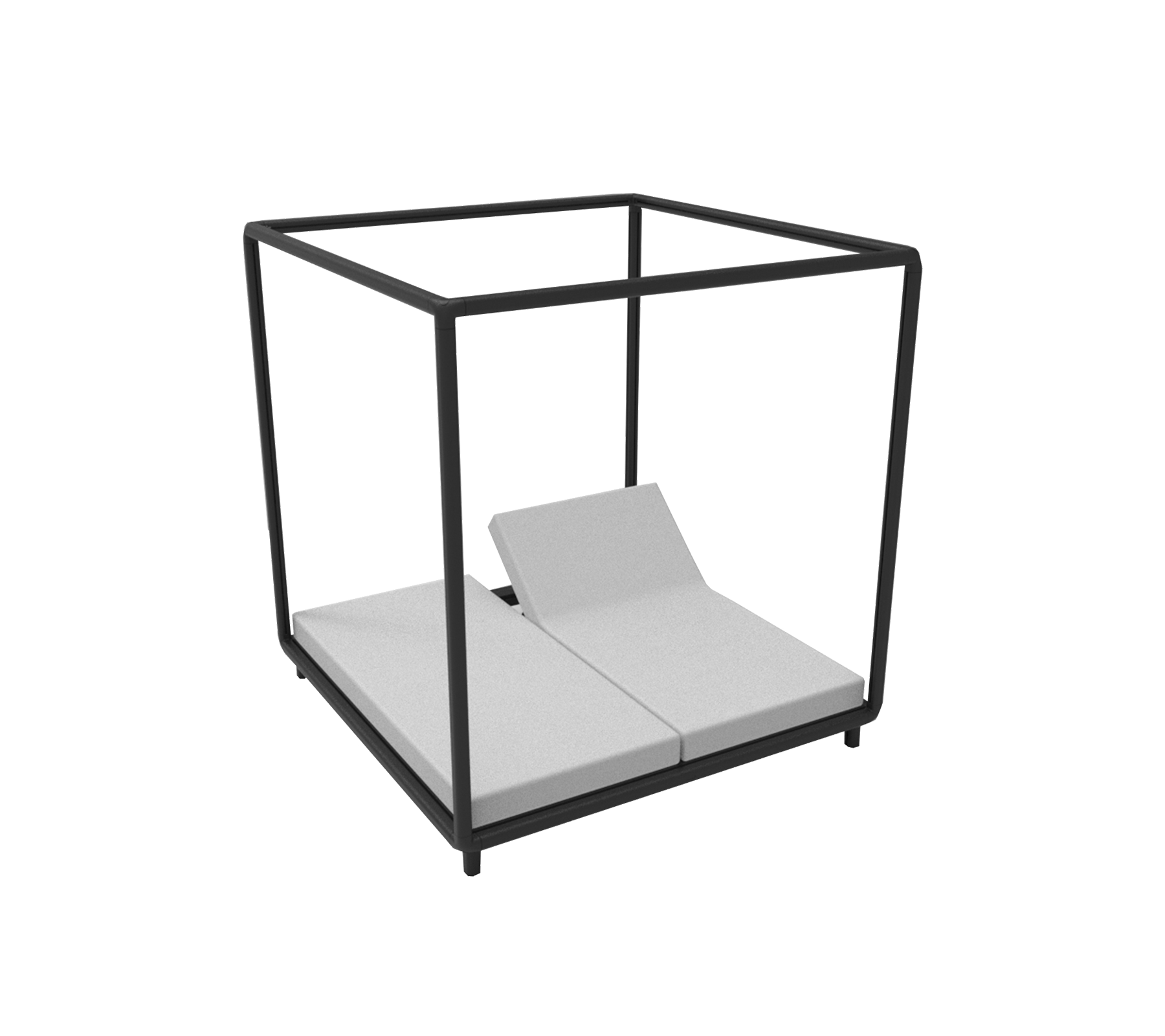 Moderne loungemøbler med en minimalistisk ramme og bløde puder, designet til komfort og stil i afslapningsområder.