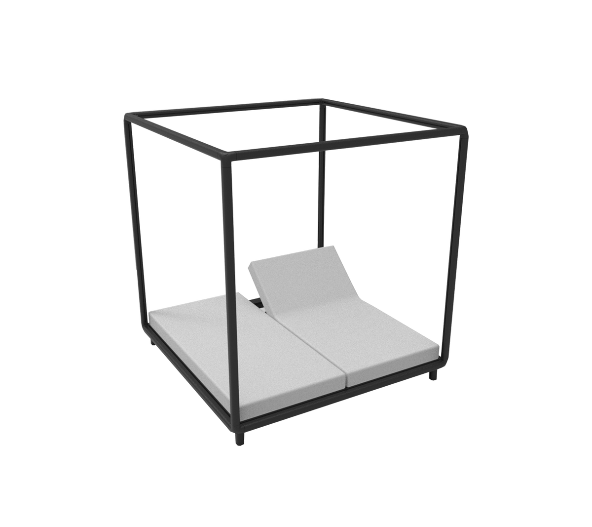 Moderne loungemøbler med en minimalistisk ramme og bløde puder, designet til komfort og stil i afslapningsområder.