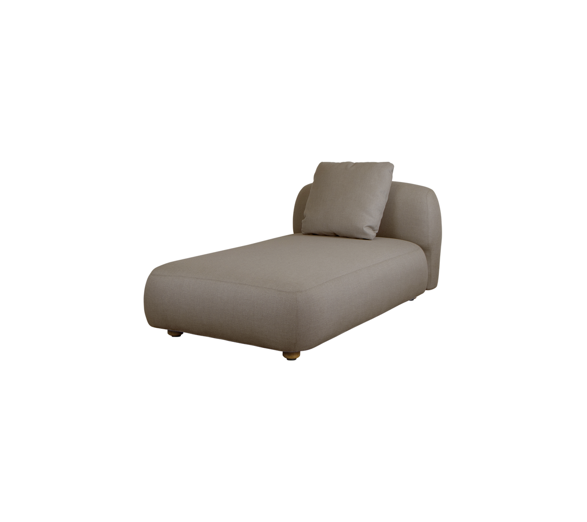 Samtidig chaise lounge i et neutralt stof med et stilfuldt, minimalistisk design og en blød pude for komfort.
