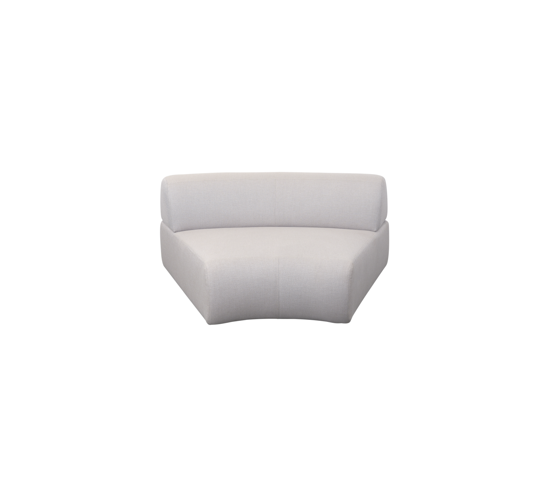 En stilfuld, moderne buet sofa i et lyst stof, designet til komfort og nutidige rum. Ideel til hyggelige siddearrangementer.