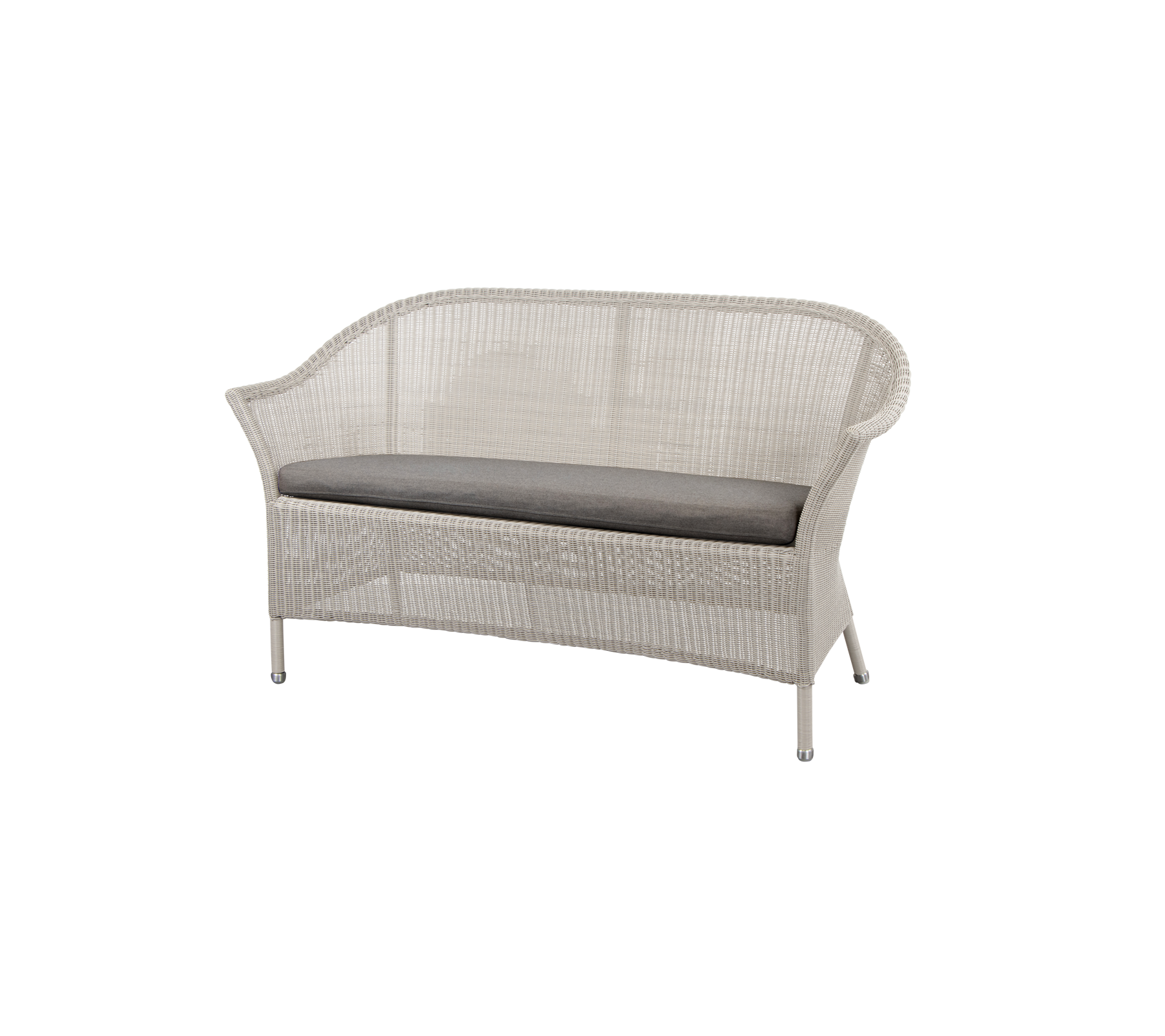 Elegant vævet loveseat med en blød grå pude, designet til komfort og stil i enhver siddearrangement.