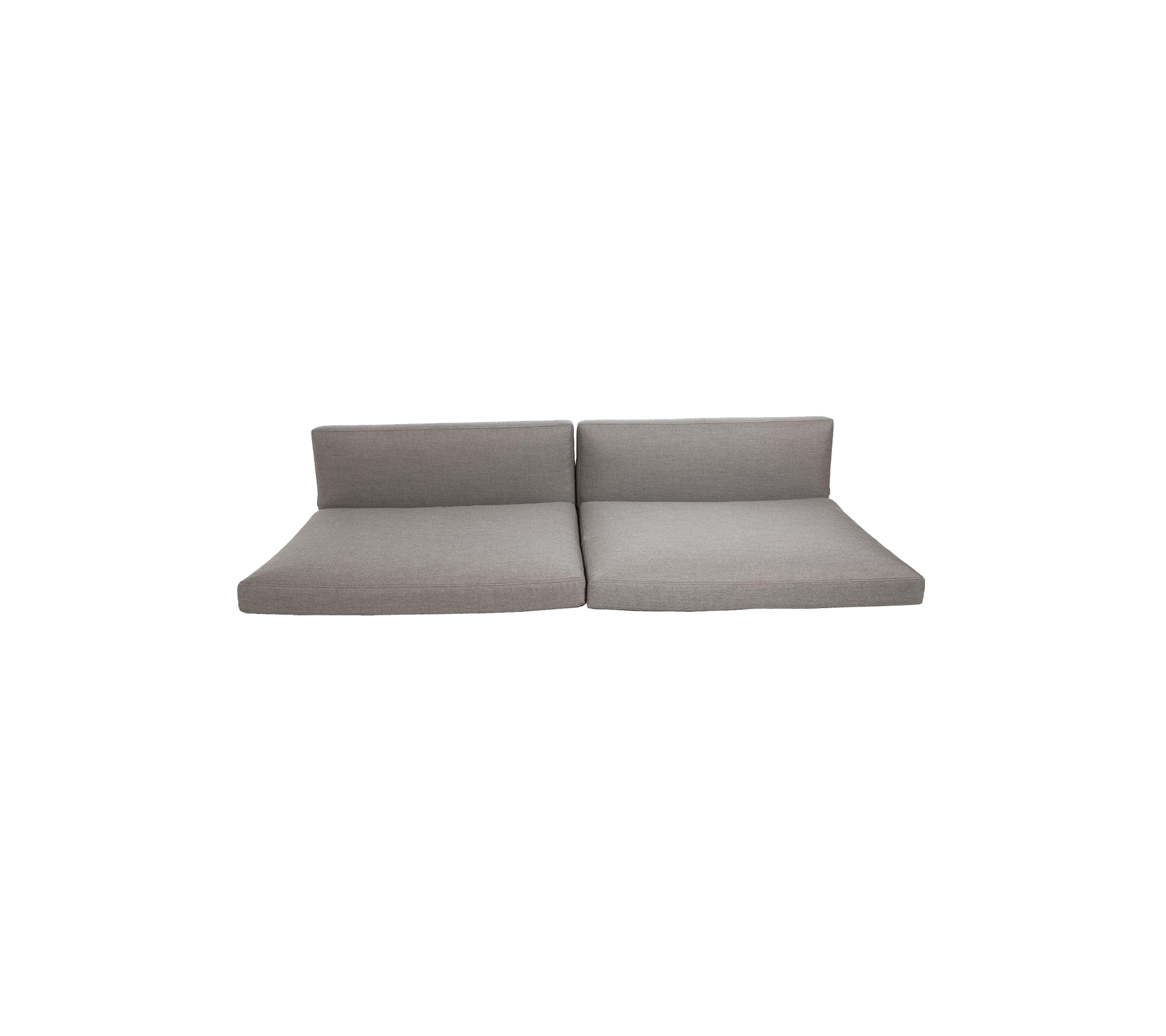 Lys grå modulsofa opdelt i to sektioner, med et minimalistisk design og rene linjer samt en moderne æstetik.