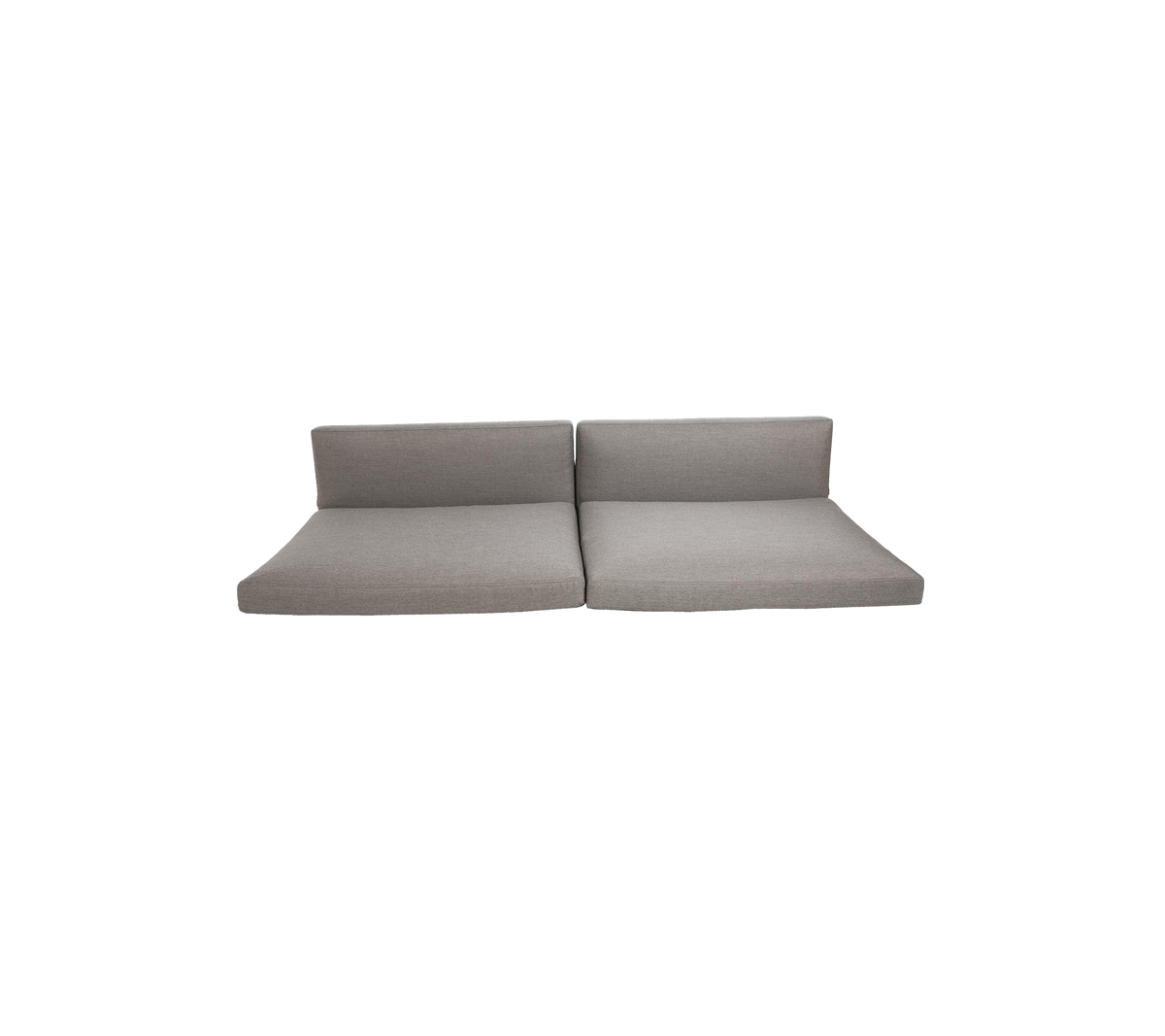 Lys grå modulsofa opdelt i to sektioner, med et minimalistisk design og rene linjer samt en moderne æstetik.