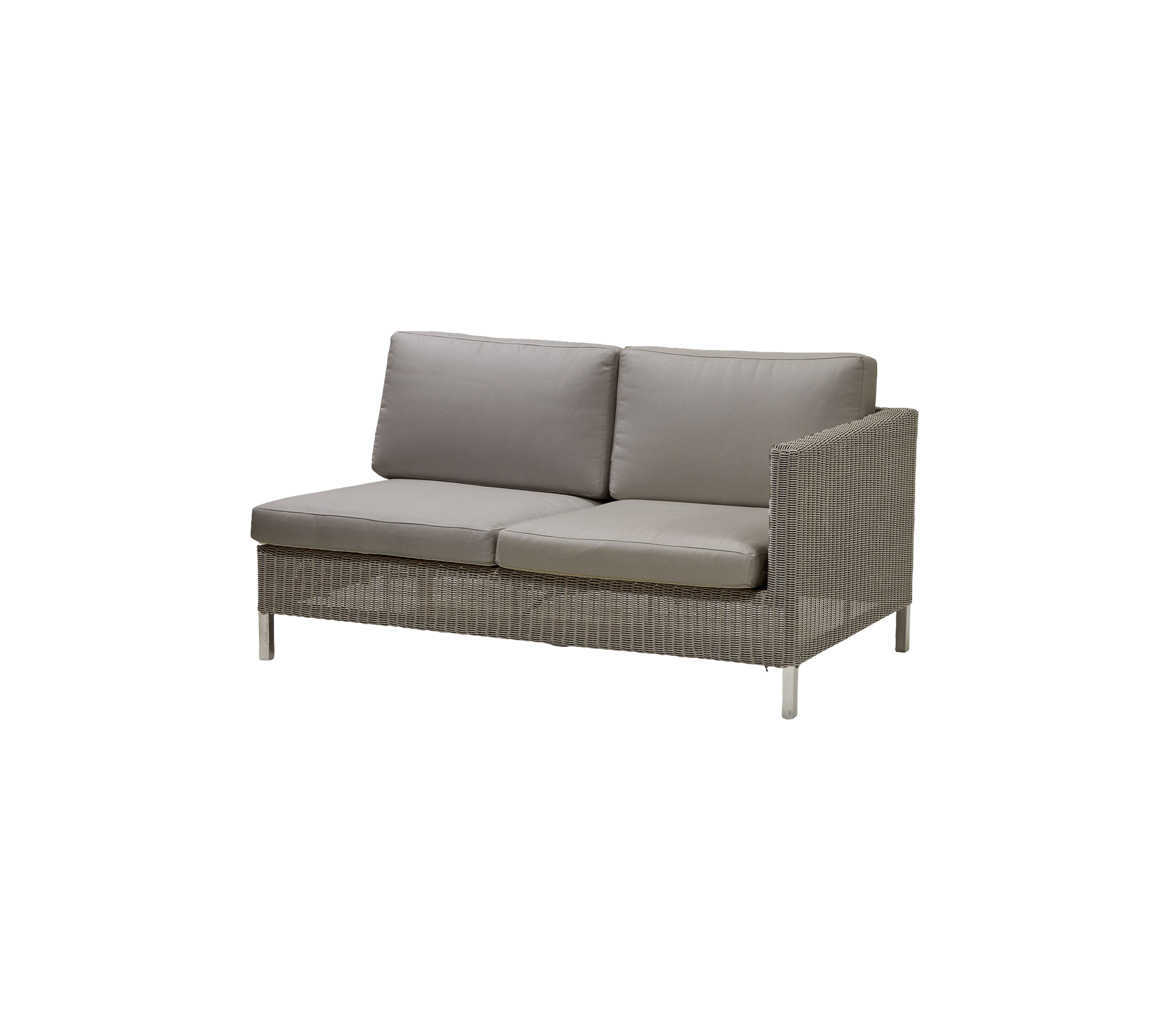 Moderne to-personers sofa med en tekstureret ramme og bløde grå puder for komfort og stil. Perfekt til afslapning.