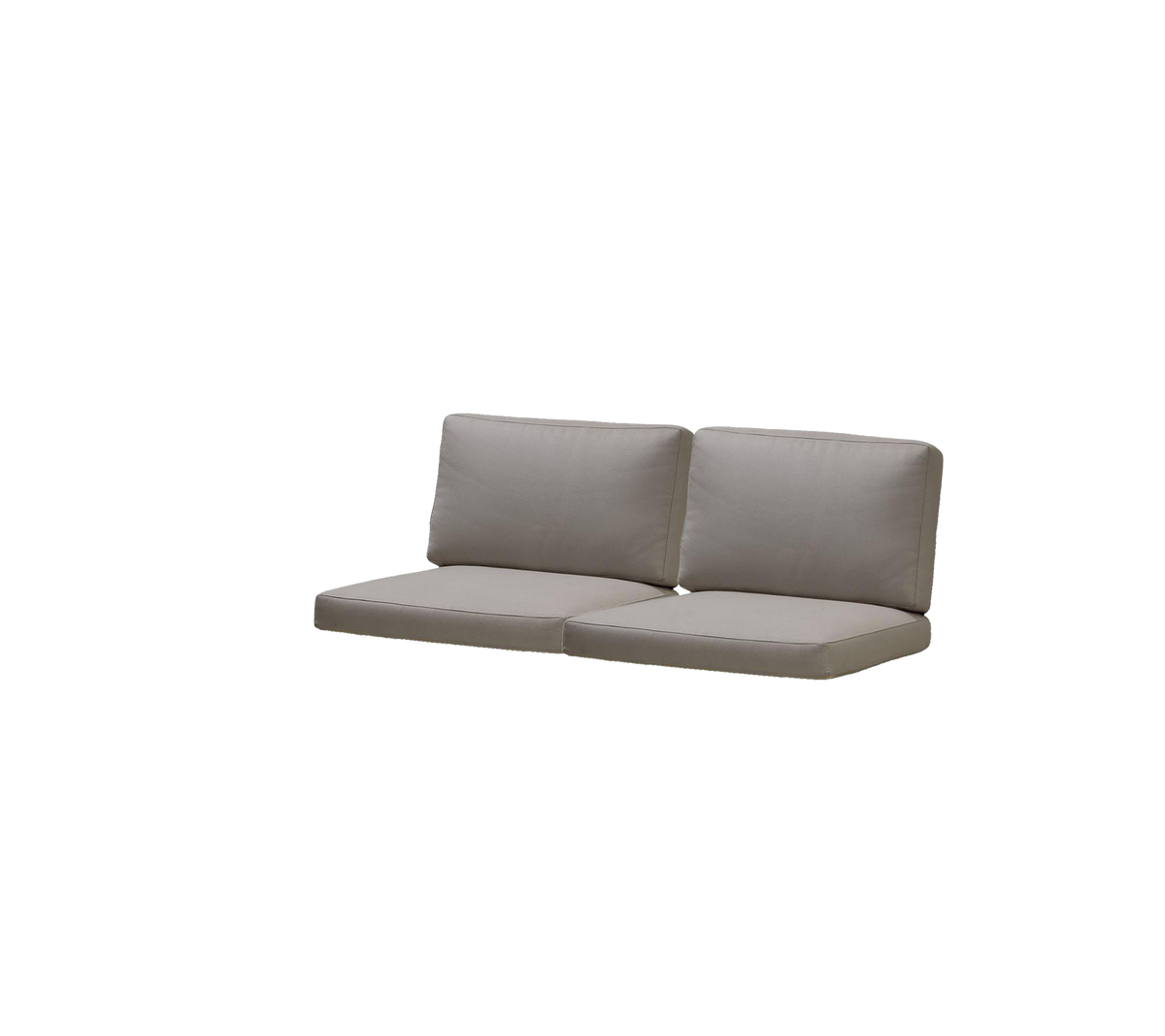 To-delt sofa med polstrede sæder og ryg i en neutral grå farve, designet til komfort og stil.