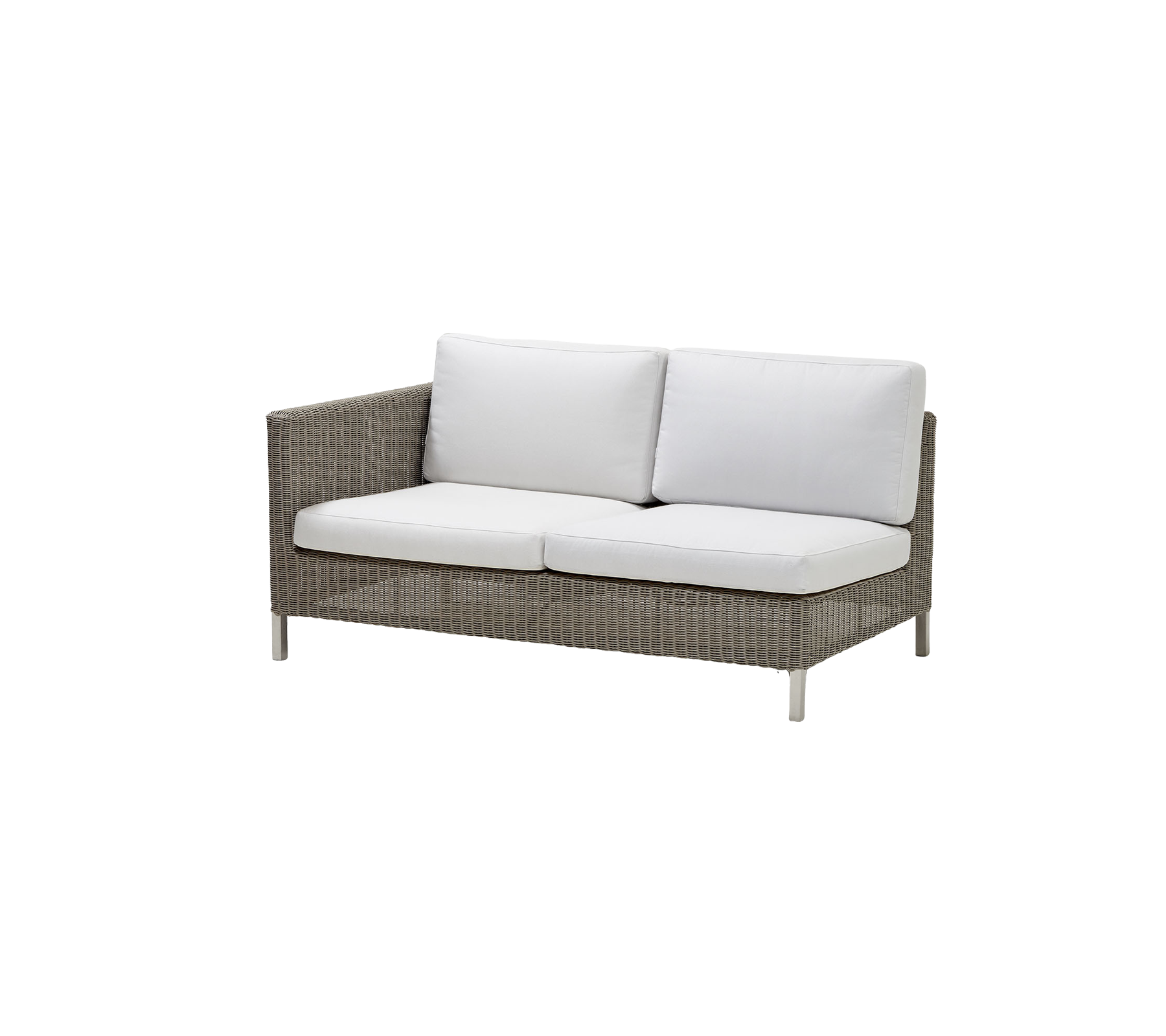 En stilfuld to-personers sofa med et vævet design og bløde hvide puder, perfekt til afslapning og komfort.